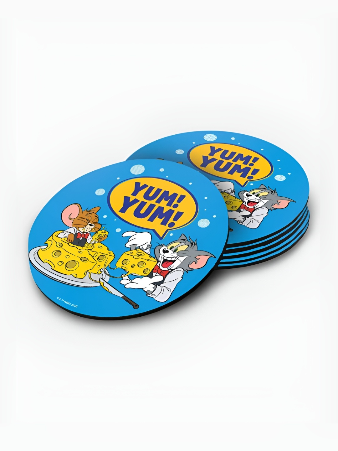 

macmerise Blue & Yellow 6 Pieces Printed Round Wooden Coasters