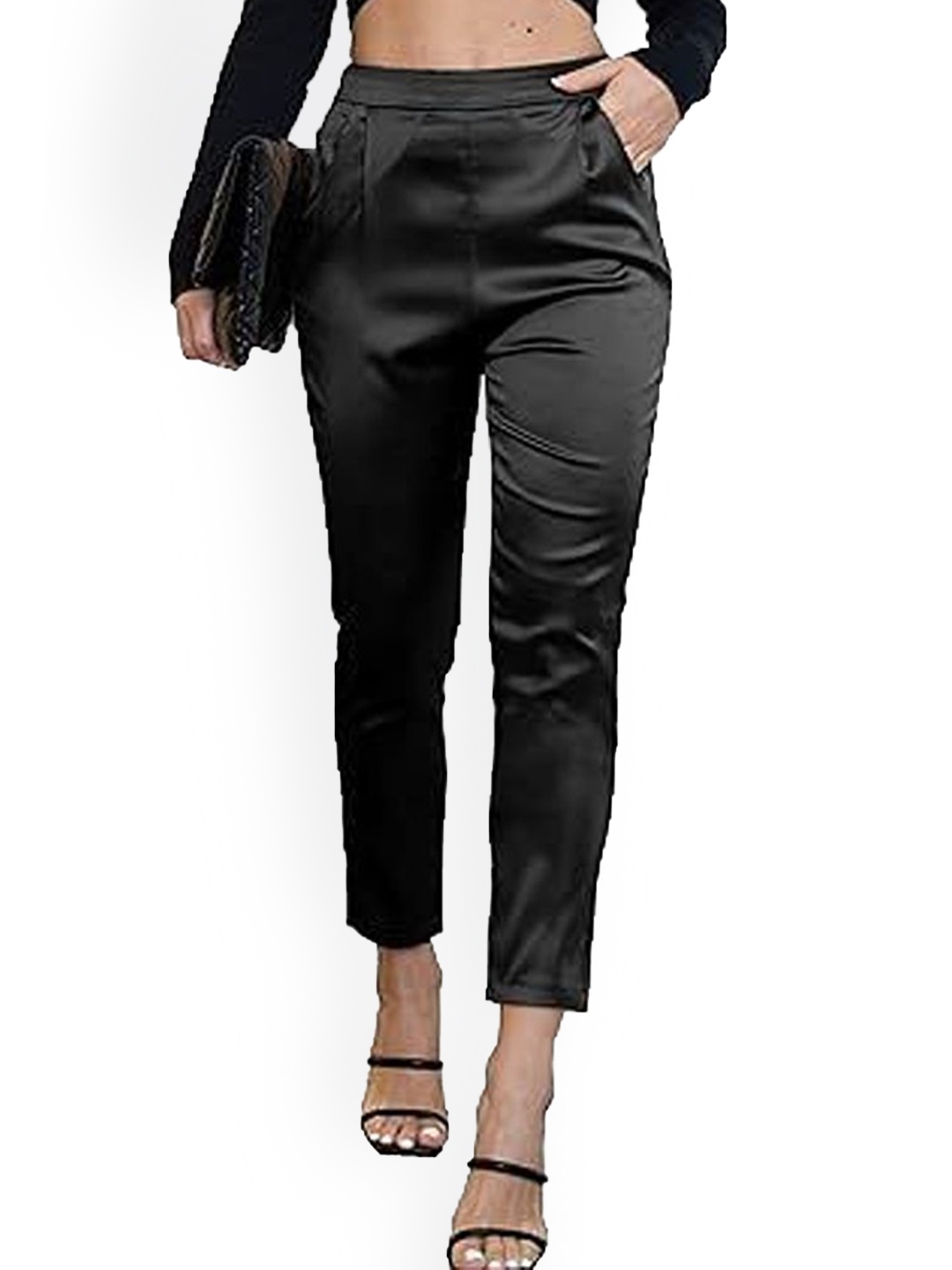 

StyleCast Women High-Rise Pleated Chinos Trousers, Black
