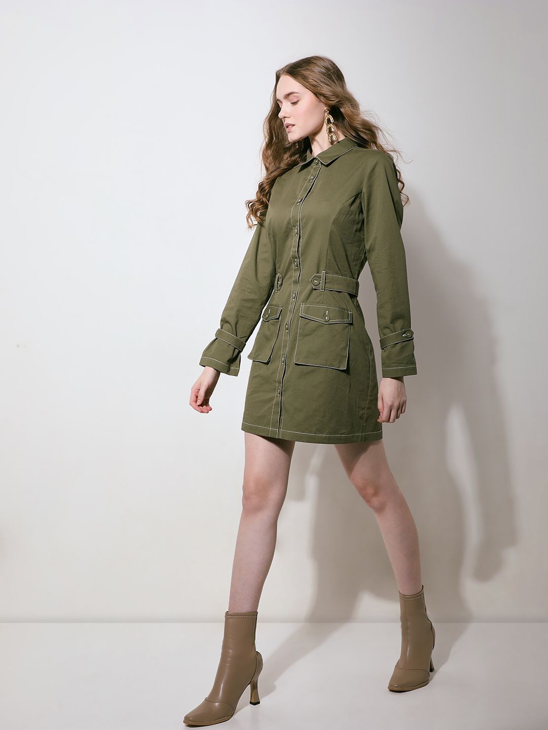 

Vero Moda Cotton Long Sleeves Shirt Mini Dress, Olive