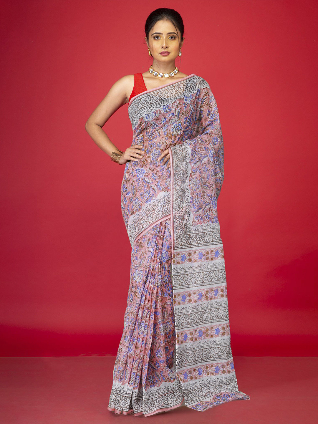 

Unnati Silks Ethnic Motifs Silk Cotton Handloom Kota Saree, Pink