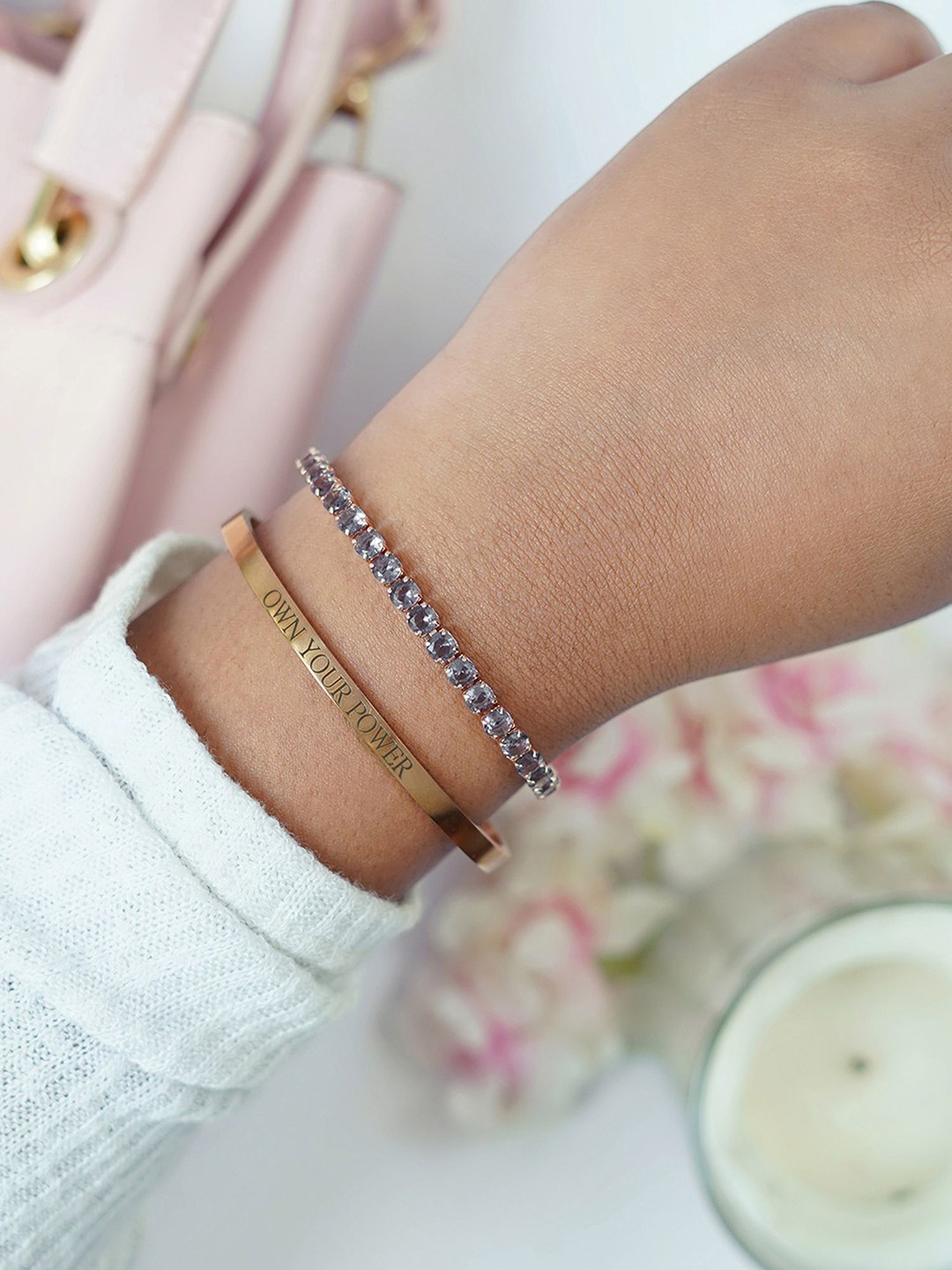 

JOKER & WITCH Belle Set of 2 Stone-Studded Wraparound Bracelet, Rose gold