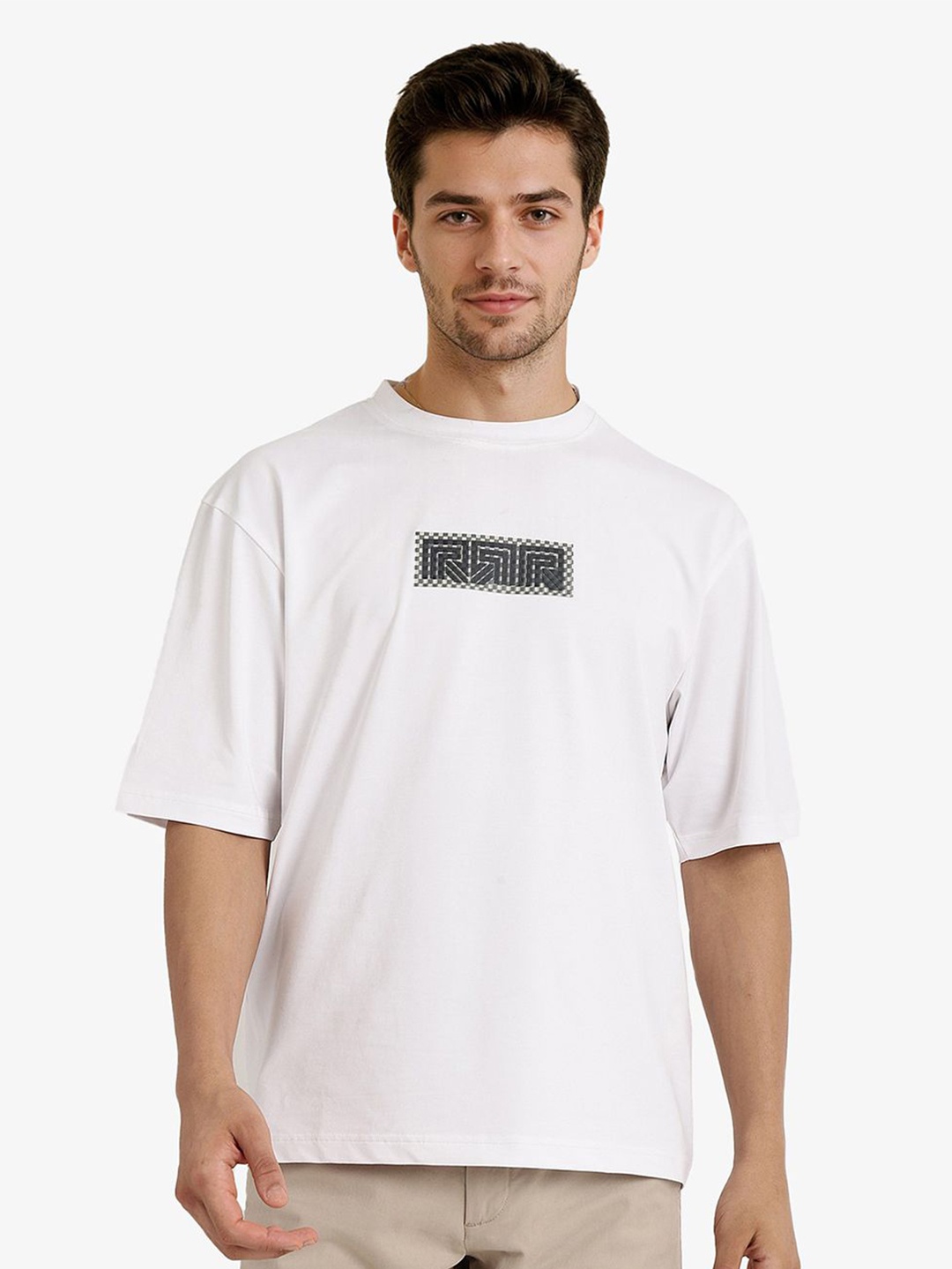 

RARE RABBIT Men Typography Pockets Boxy T-shirt, White