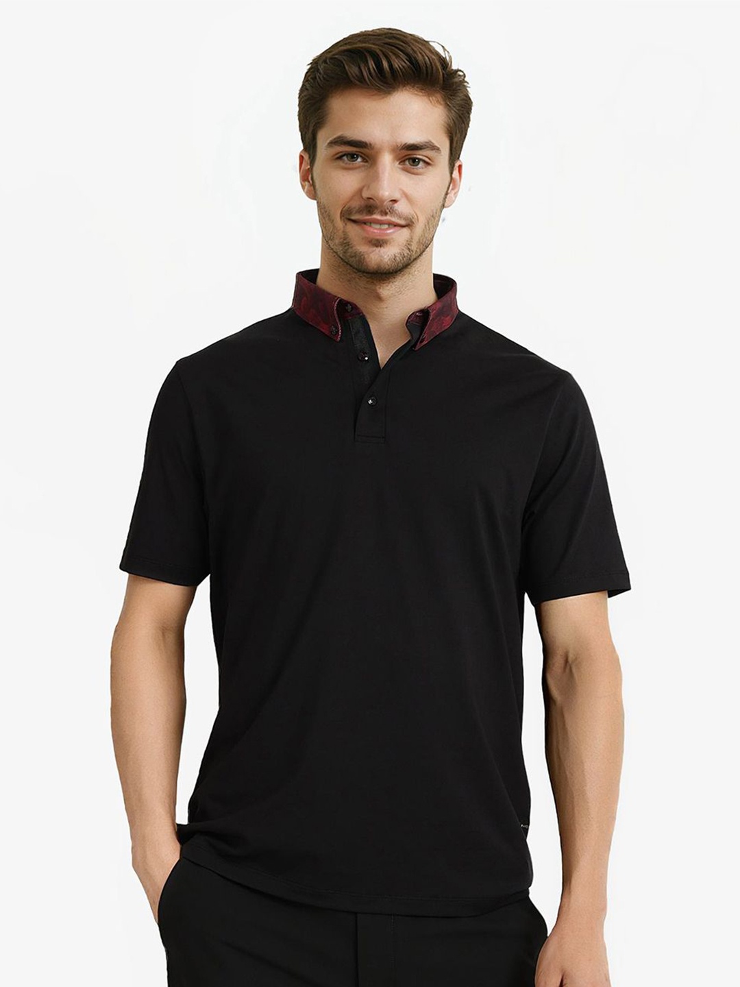 

RARE RABBIT Men Polo Collar Solid T-shirt, Black