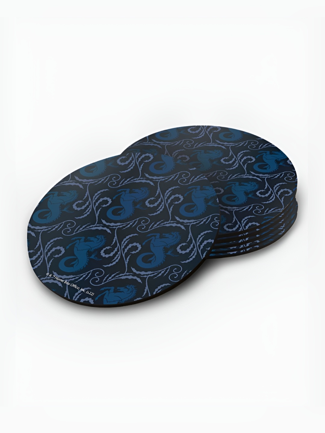 

macmerise Blue & Grey 6 Pieces Printed Wooden Round Coasters