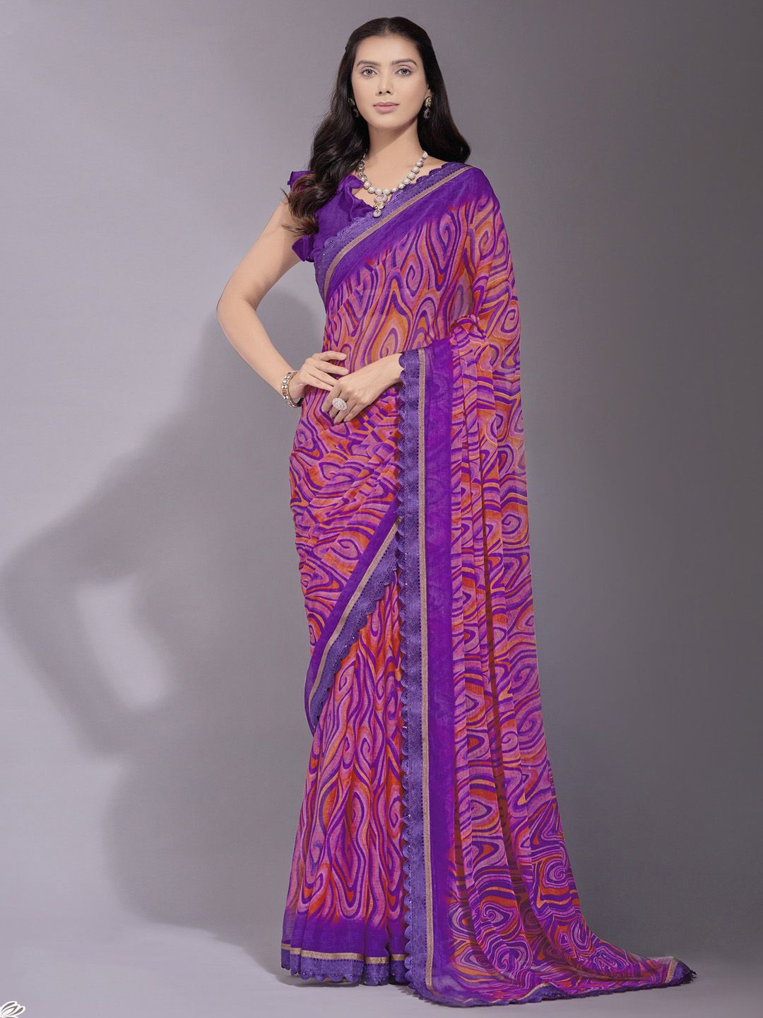 

KALINI Poly Chiffon Bagh Saree, Purple