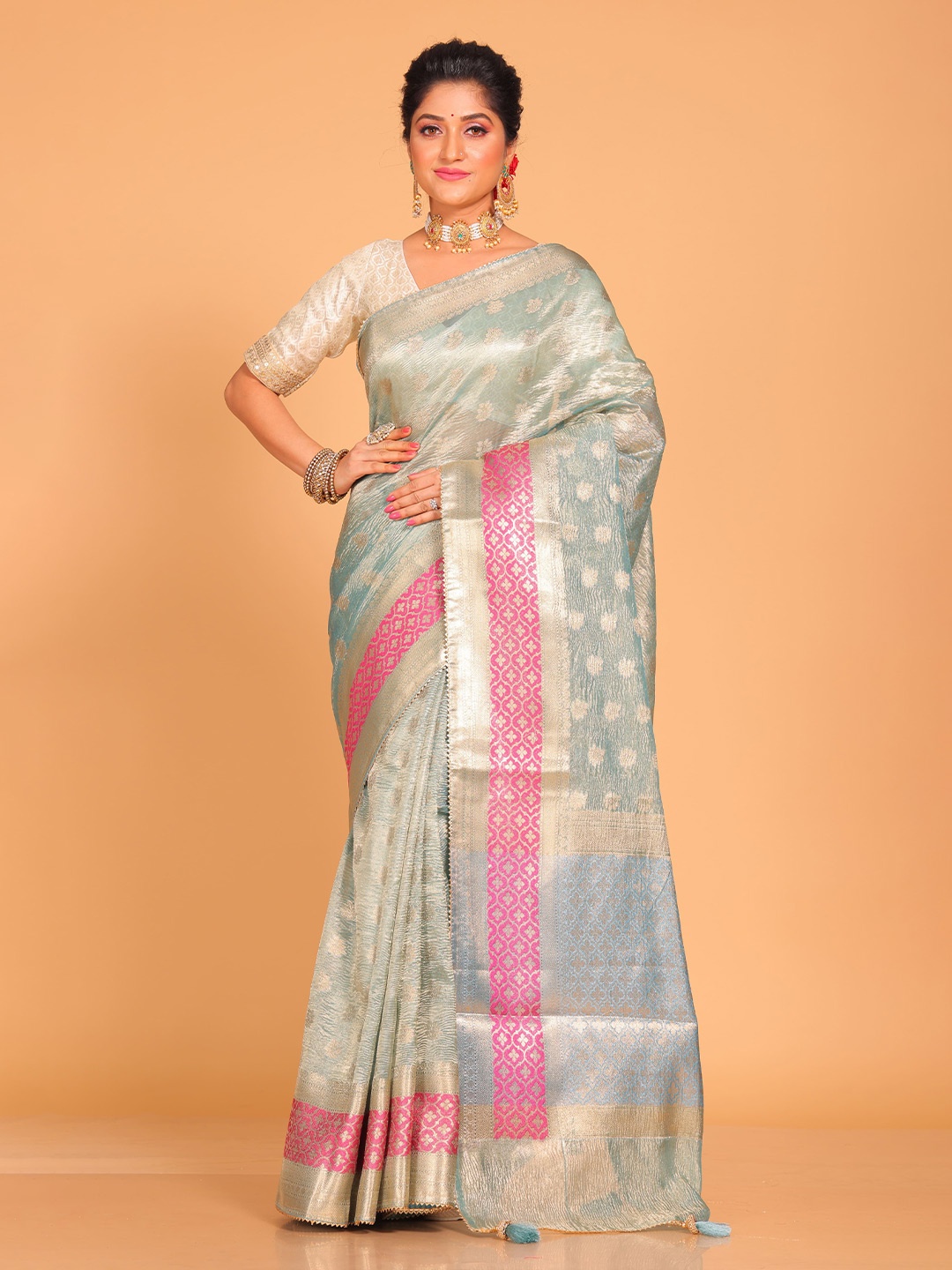 

Morchari Woven Design Zari Tissue Saree, Blue