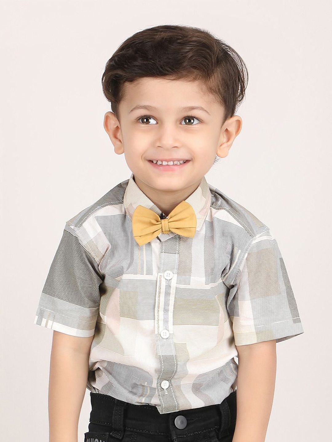 

Polka Tots Boys Spread Collar Abstract Printed Cotton Casual Shirt, Grey
