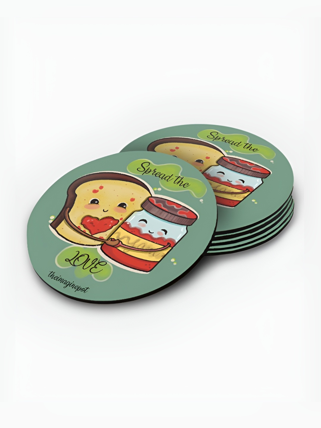 

macmerise Red & Green 6 Pieces Printed Wooden Coasters