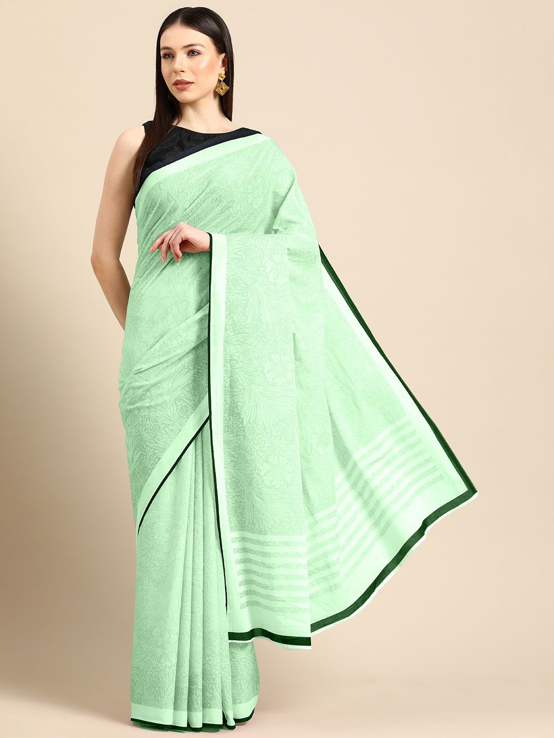 

BUTA BUTI Floral Pure Cotton Saree, Green