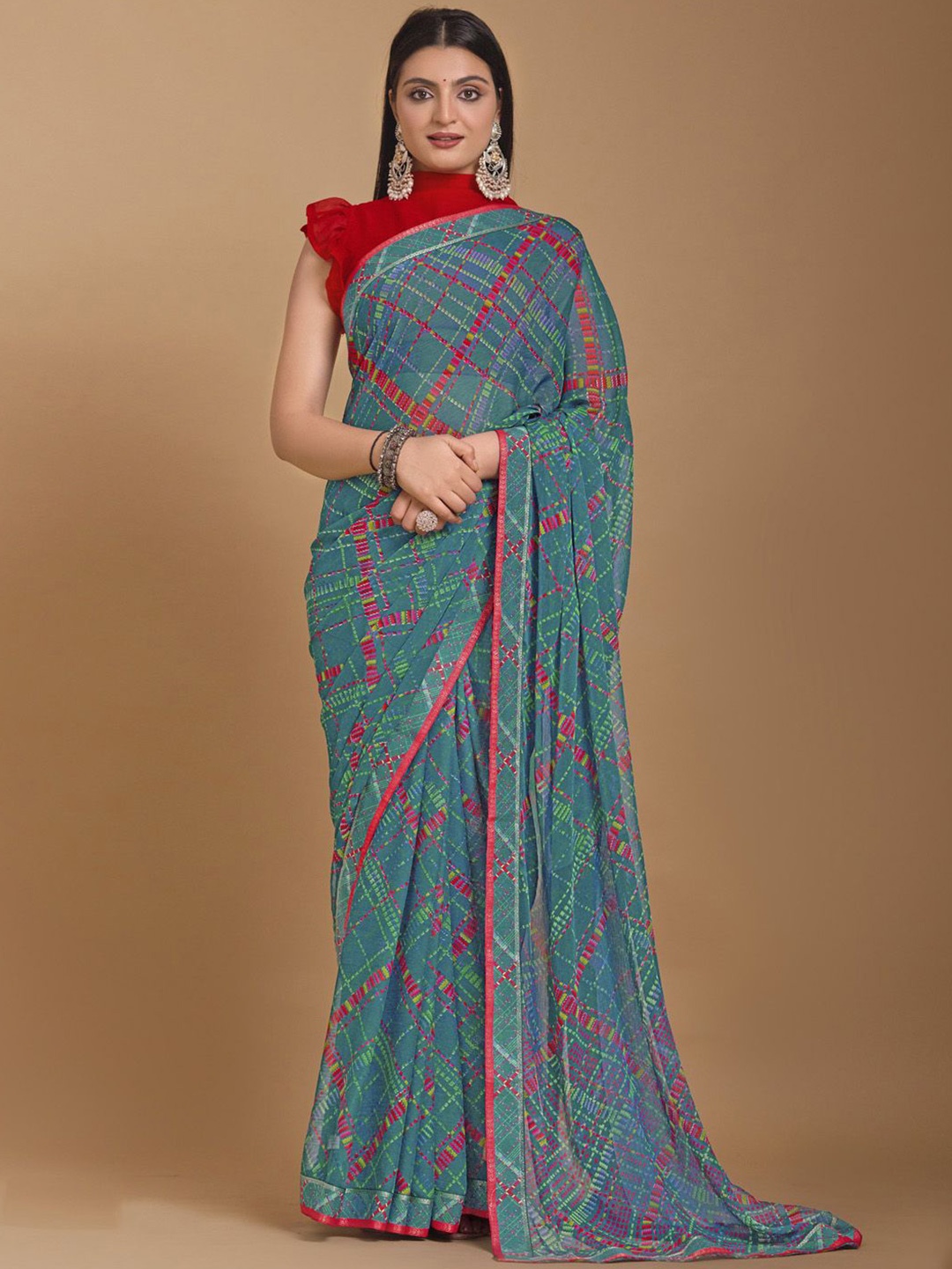 

KALINI Printed Poly Chiffon Bagh Saree, Blue