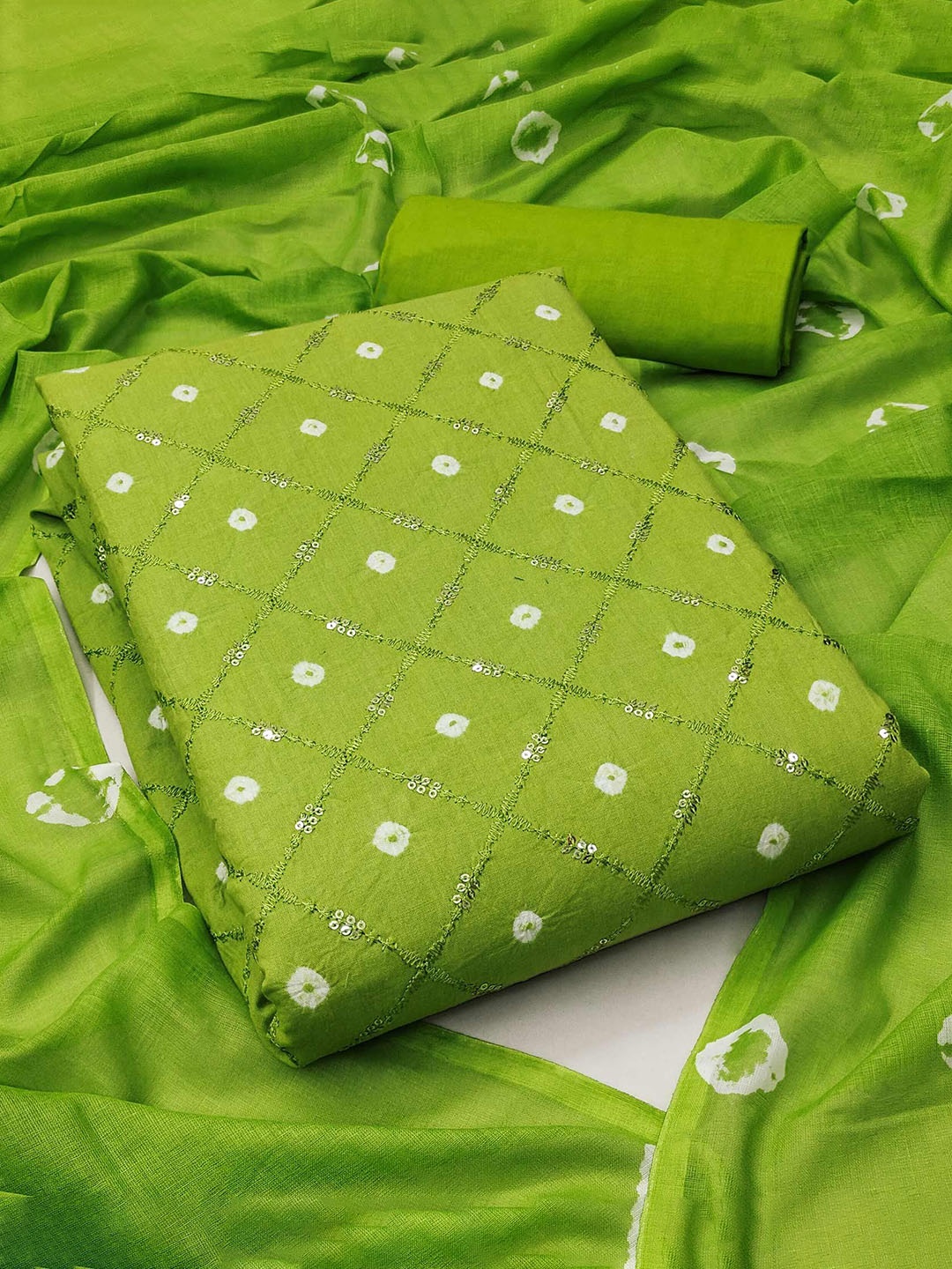 

Peachmode Printed Pure Cotton Unstitched Dress Material, Green