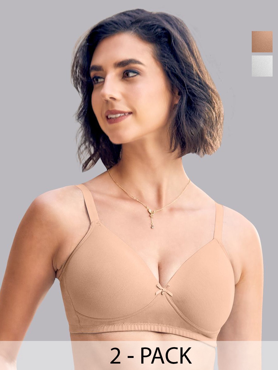 

MAASHIE Pack of 2 Medium Coverage Wirefree Padded Bra WH-FWN, White