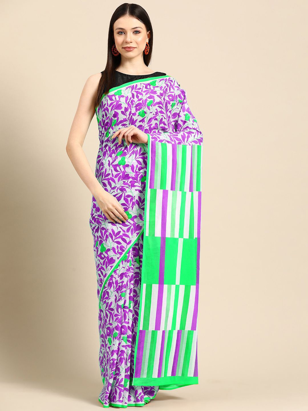 

BUTA BUTI Green Colour Floral Pure Cotton Printed Saree