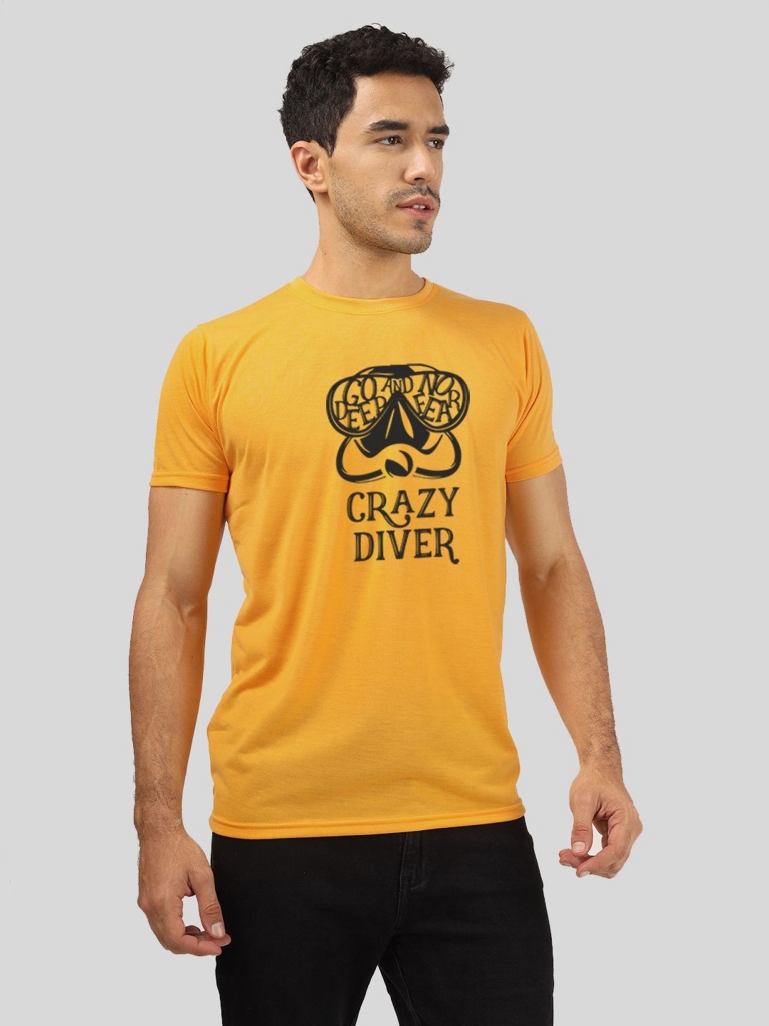 

Greylongg Men Graphic Printed Round Neck T-Shirt, Mustard