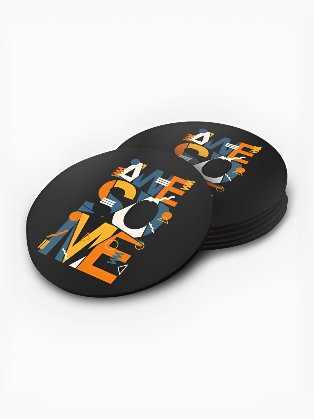 

macmerise Black & Yellow 6 Pieces Awesome Doodle Printed Wooden Circular Coasters
