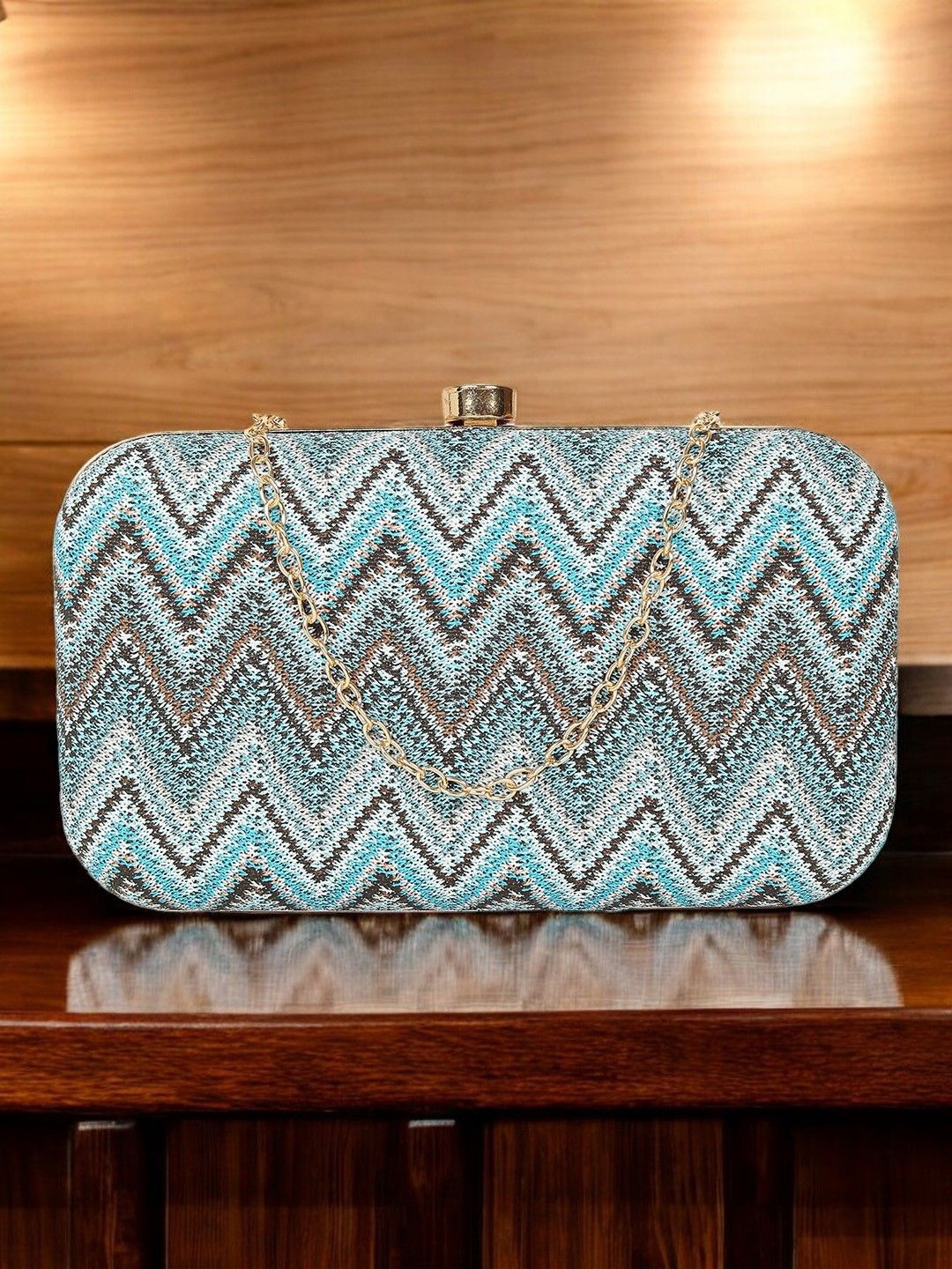 

CRUSSET Printed Embellished Box Clutch, Blue