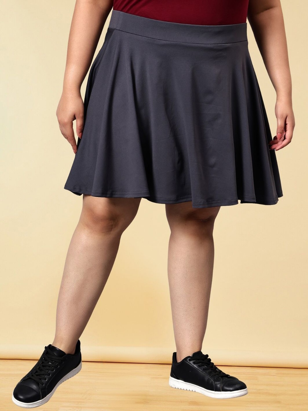 

BAESD Women Plus Size Flared Above Knee Skirt, Grey