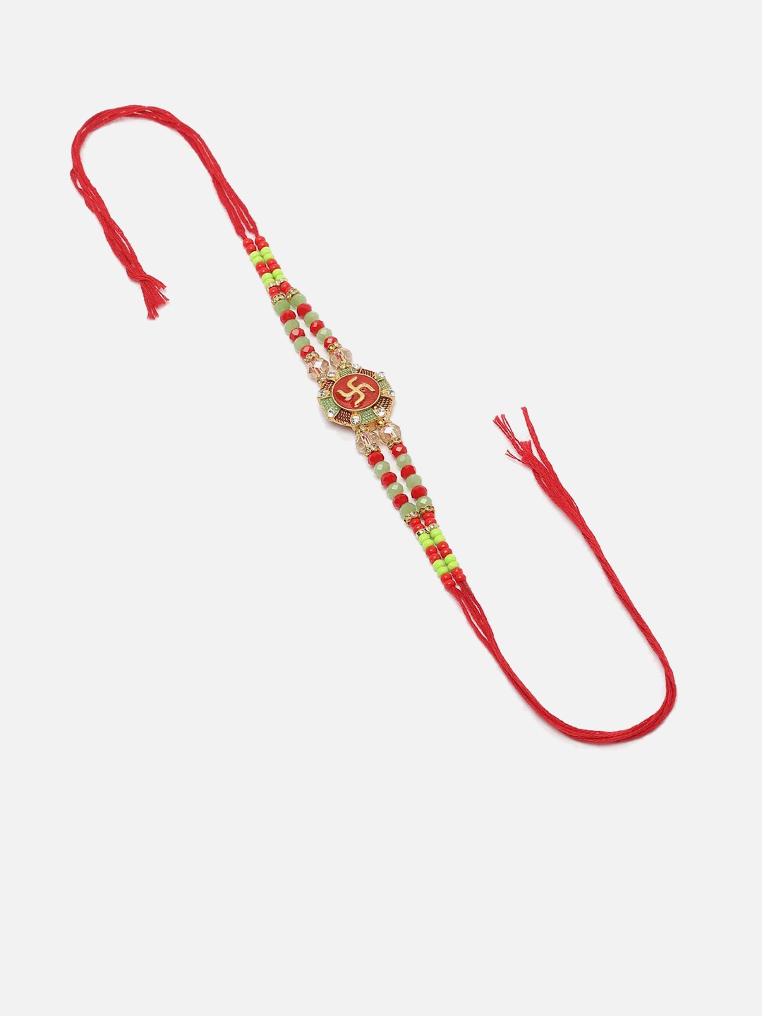 

Anouk Stone Studded & Beaded Thread Rakhi With Roli Chawal, Gold