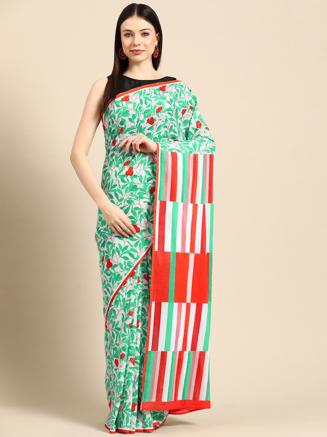 

BUTA BUTI Floral Pure Cotton Printed Saree, White