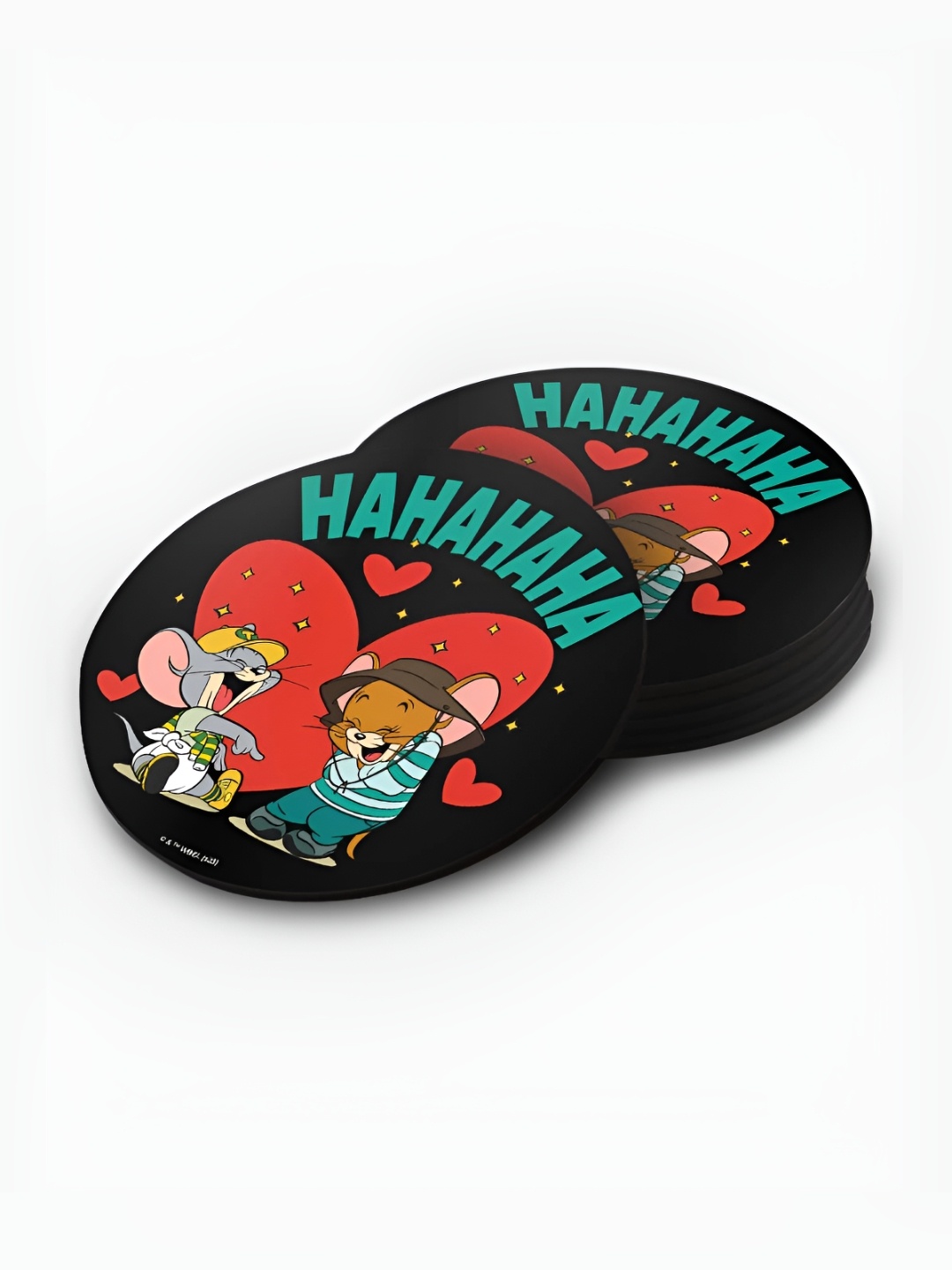 

macmerise Black & Red 6 Pieces Printed Wooden Round Coasters