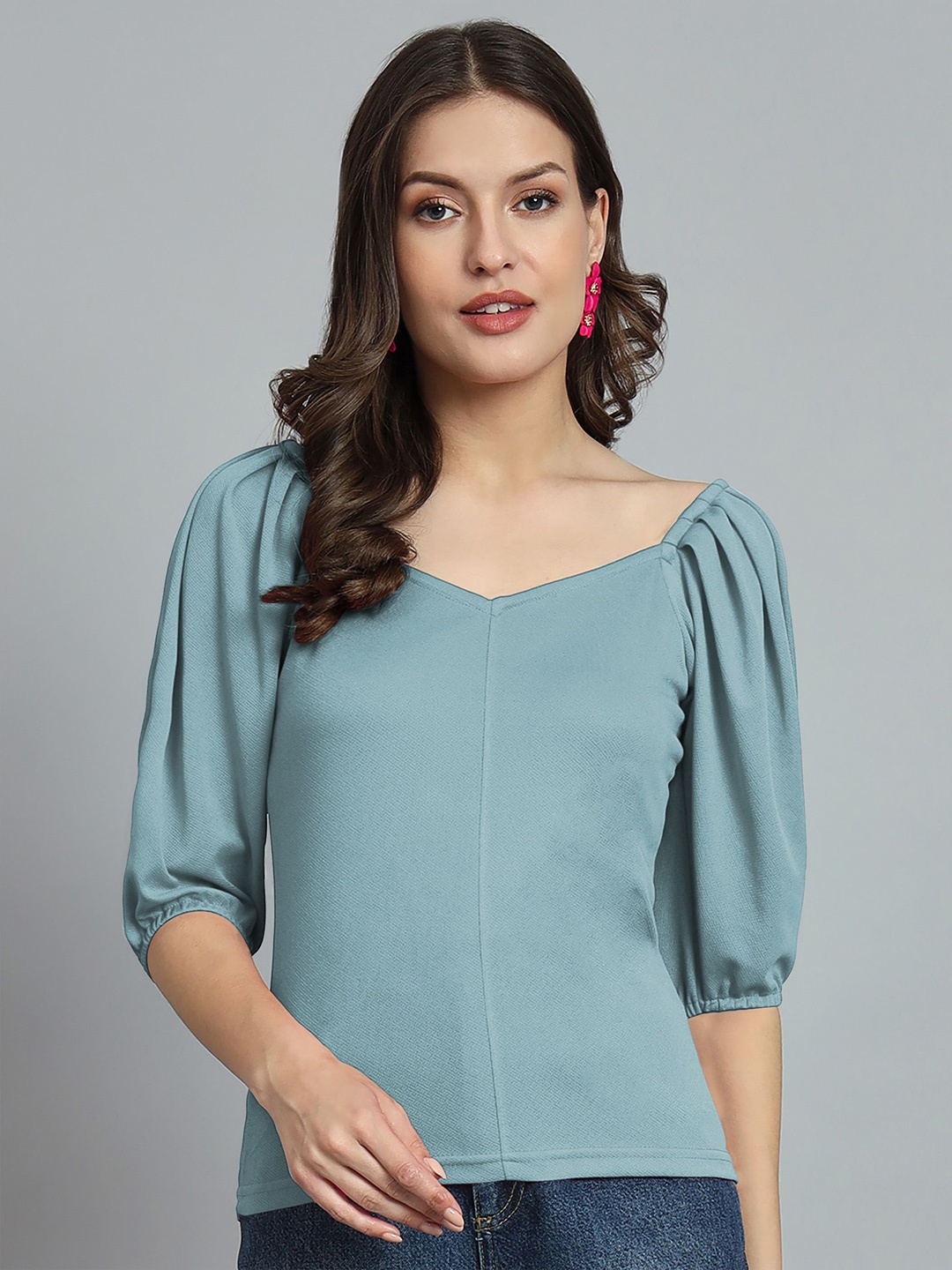 

Dream Beauty Fashion Women Solid Sweetheart Neck Top, Turquoise blue