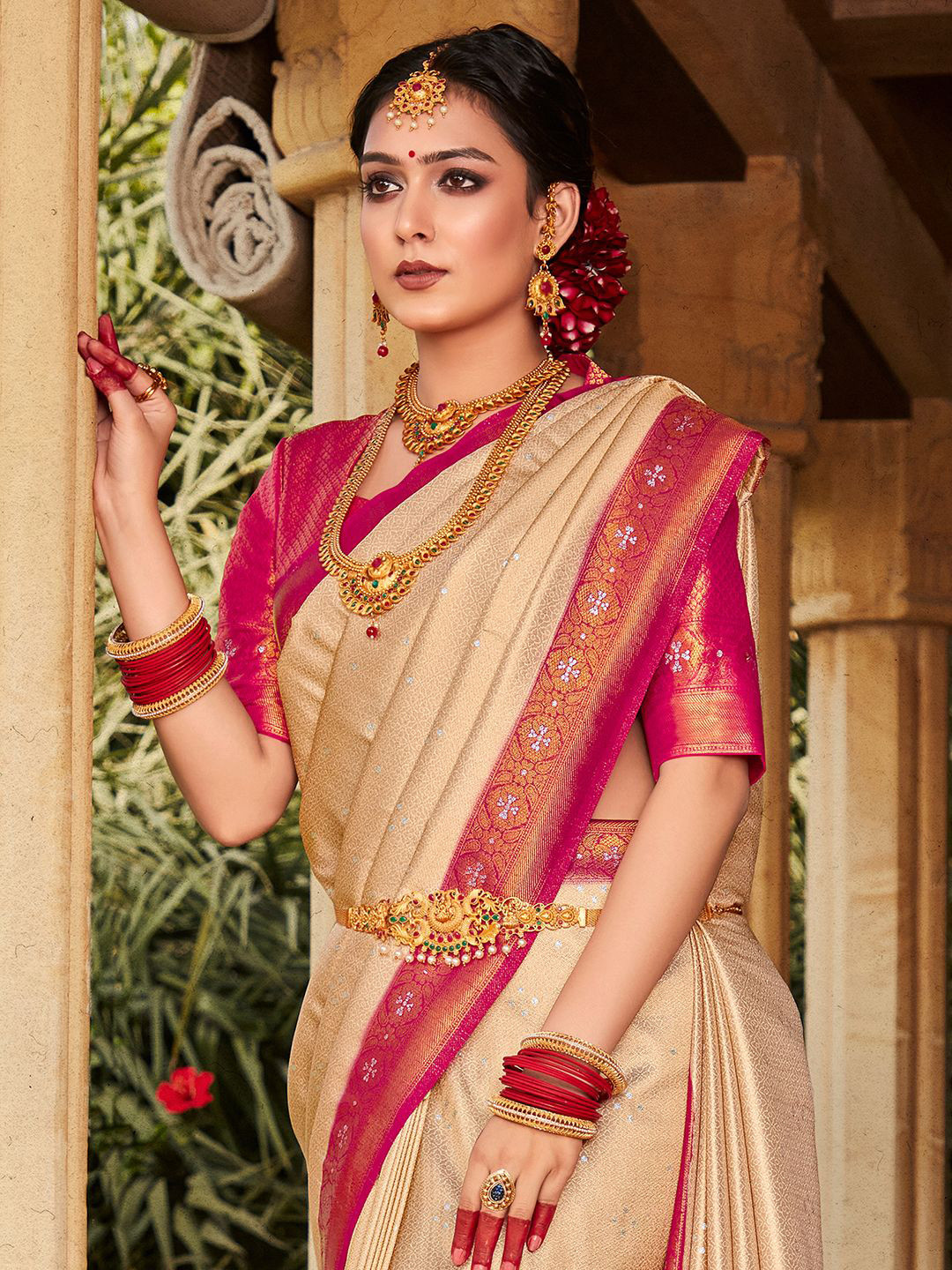 

Saree mall Ethnic Motifs Kanjeevaram Sarees, Cream