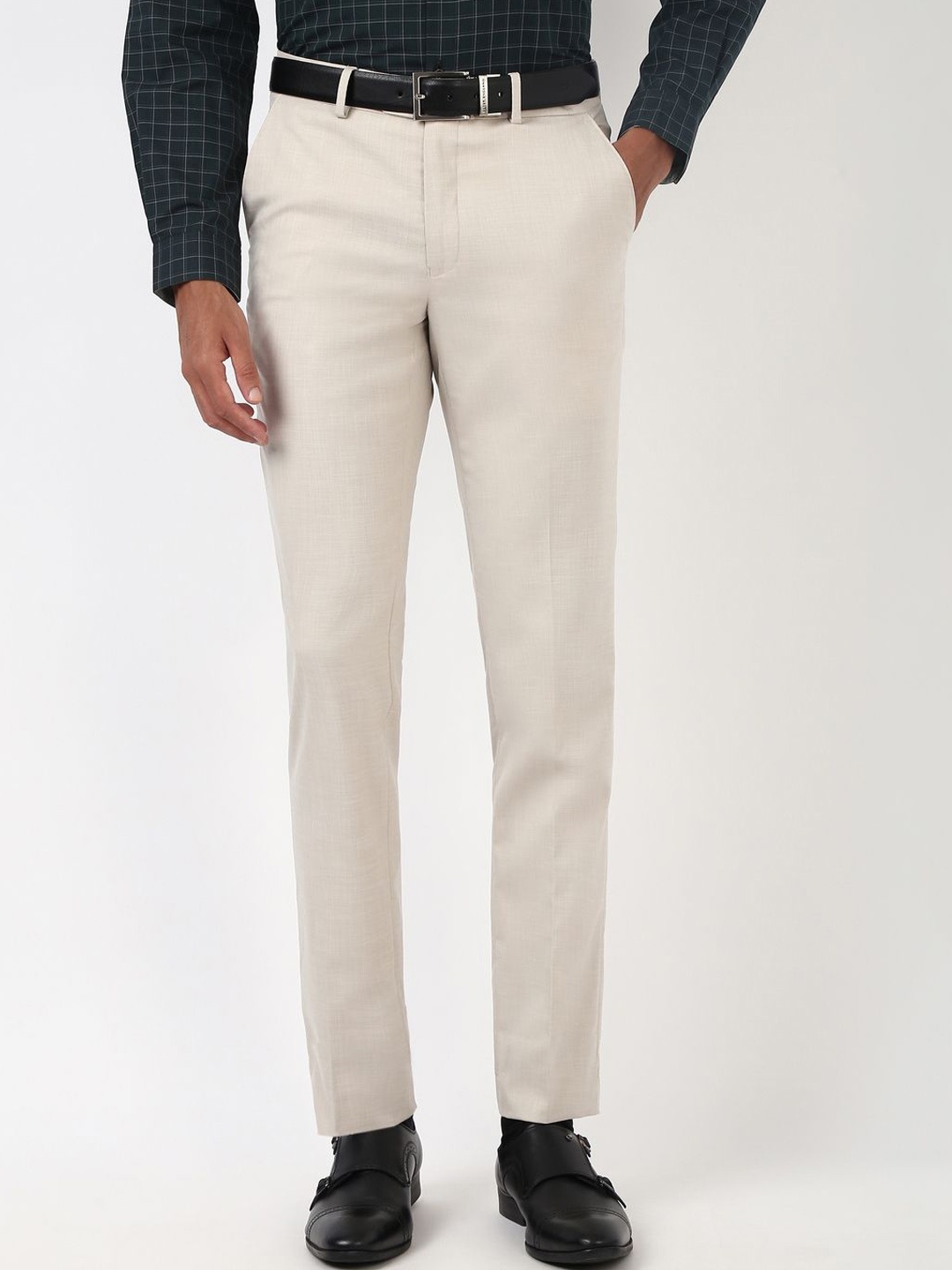 

Peter England Men Slim Fit Formal Trousers, Cream