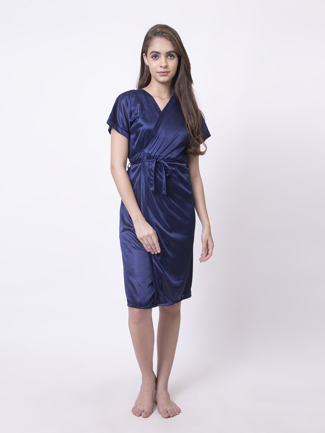 

AVYAY Women Solid Wrap Nightdress BLUE KIMINO
