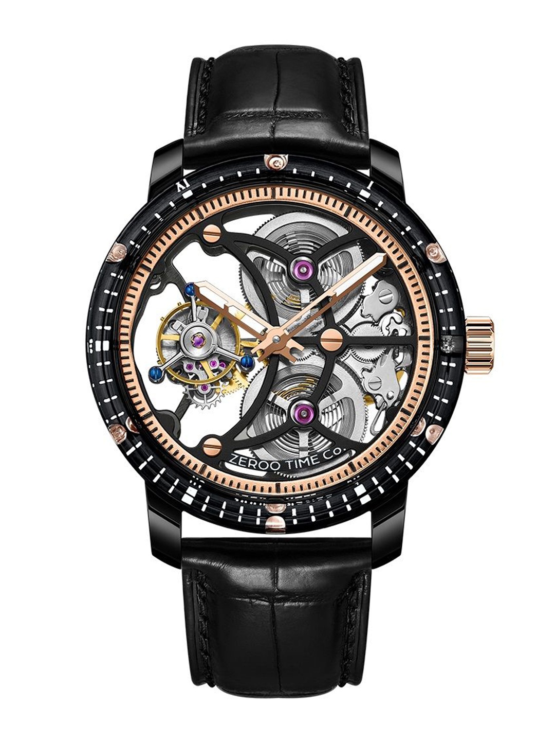 

ZEROO Unisex Printed Dial & Leather Straps Analogue Watch ZT005CBR, Black