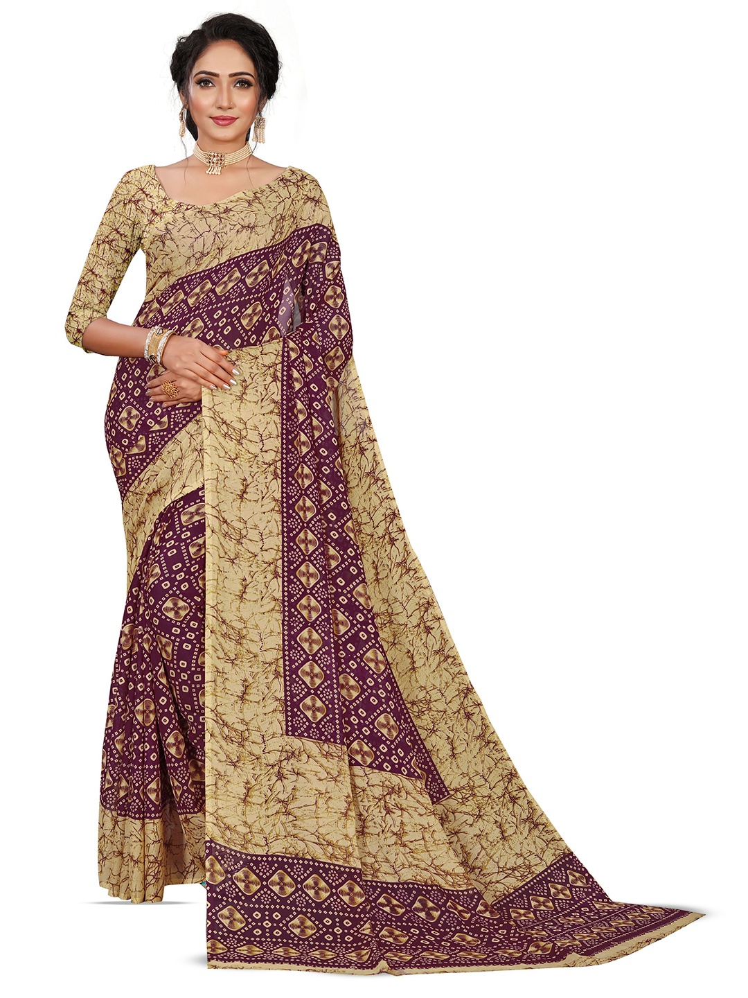 

RUNAYA NX Bandhani Pure Georgette MULTICOLOR Saree, Purple