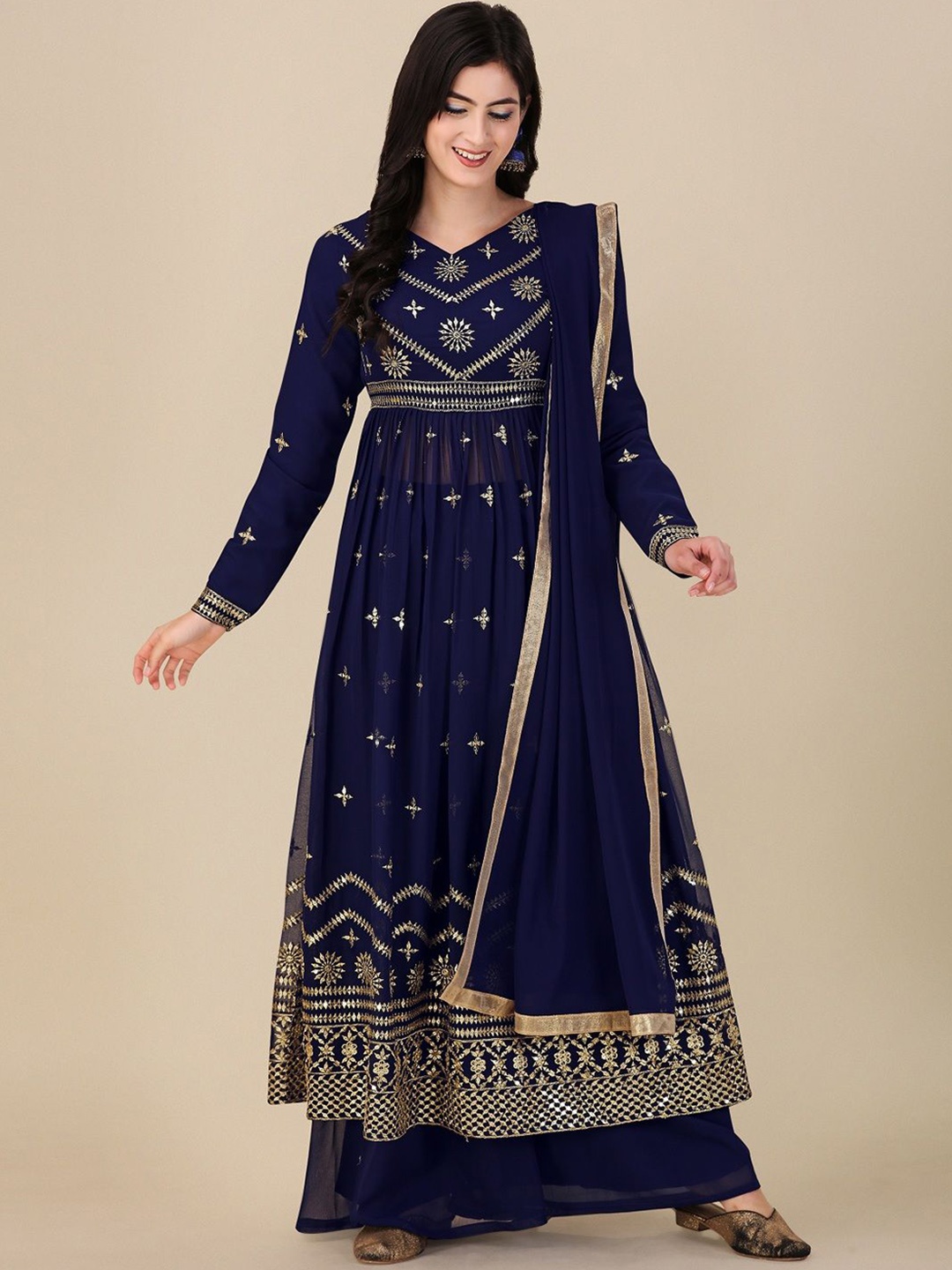 

KALINI Embroidered Sequinned Semi-Stitched Dress Material, Blue