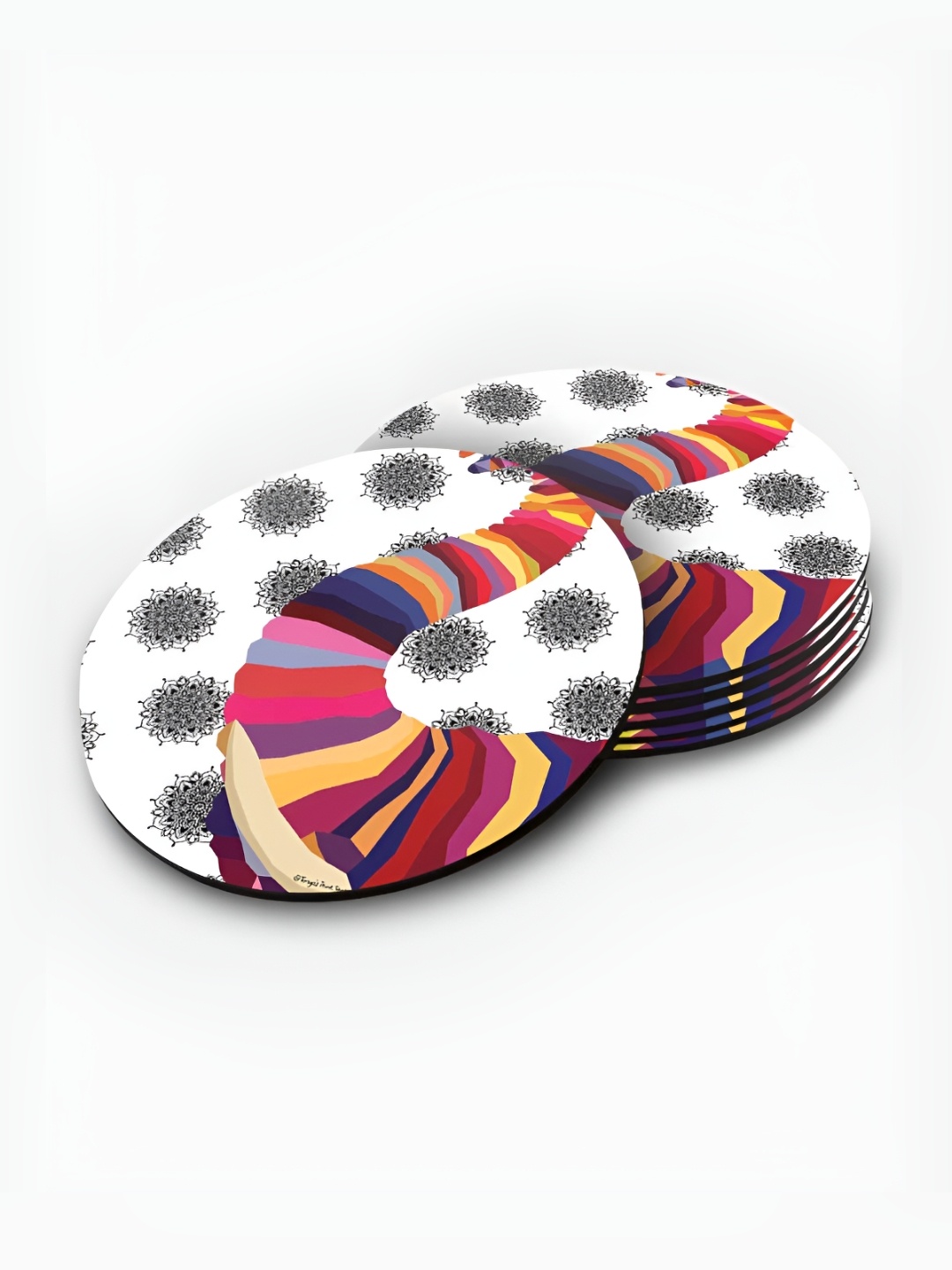 

macmerise White & Grey 6 Pieces Round Wooden Coasters