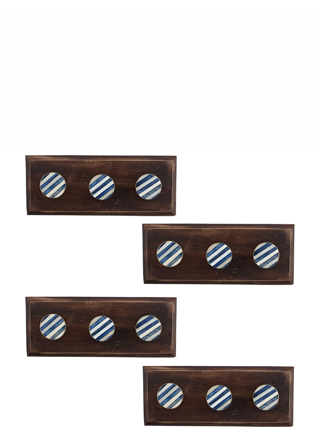 

Indianshelf Blue & White 4 Pieces Printed Wooden Hook Holder
