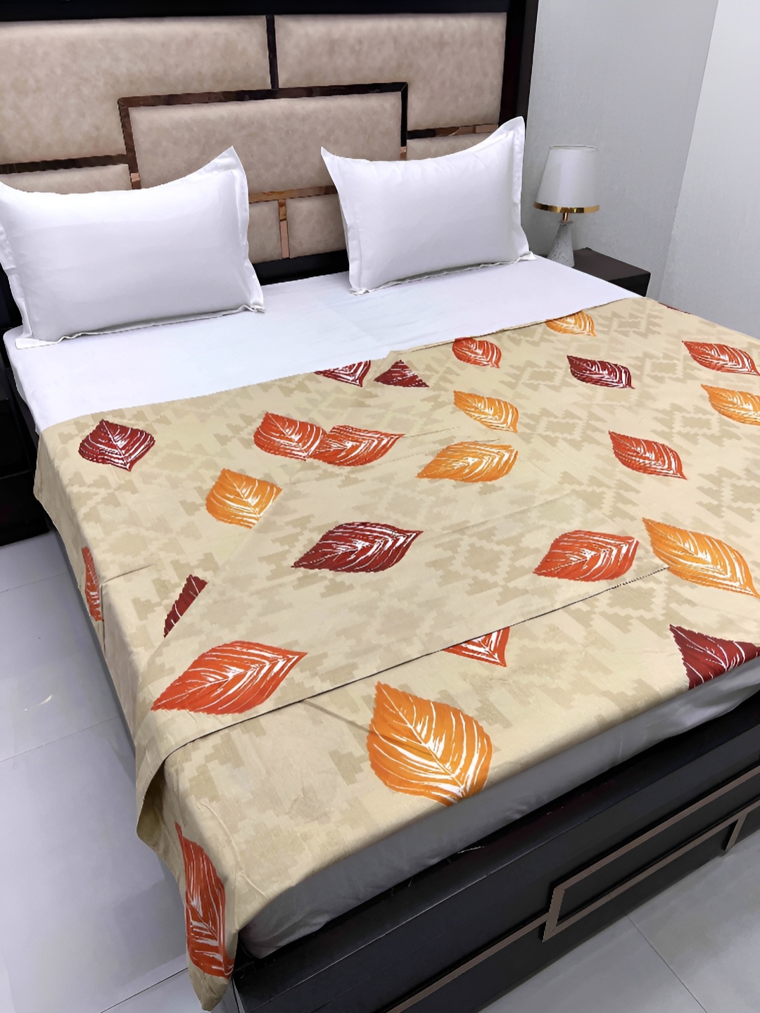 

Pure Decor Beige & Orange Pure Cotton Printed King Size Reversible Duvet Cover