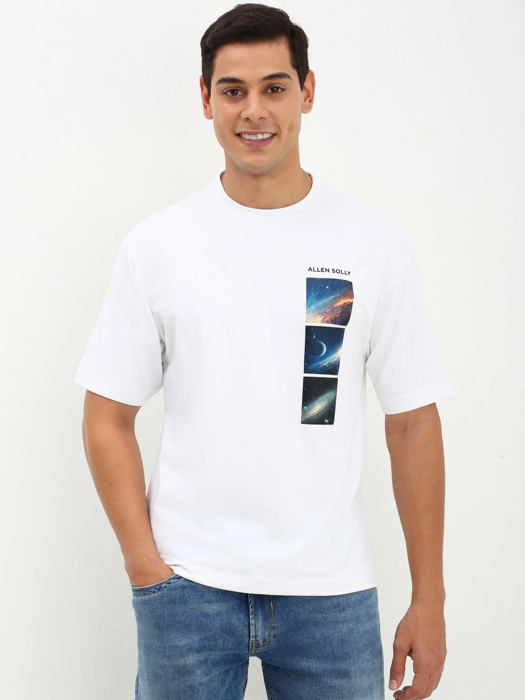 

Allen Solly Men Graphic Printed Round Neck Cotton T-Shirt, White