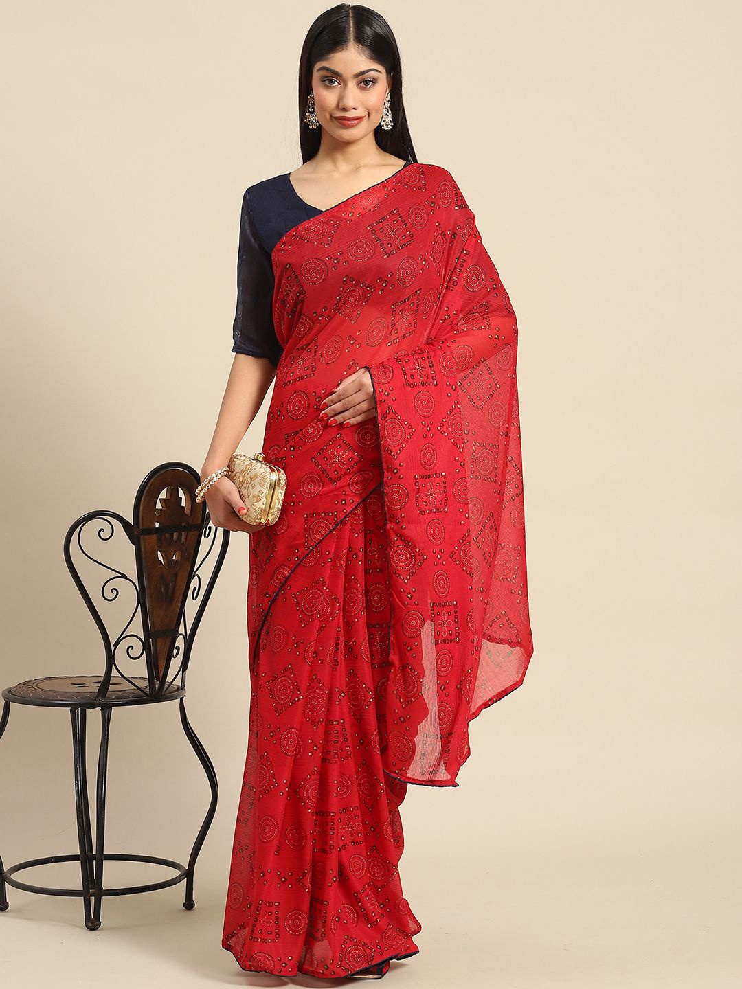 

Saree mall Printed Sequinned Sarees, Red