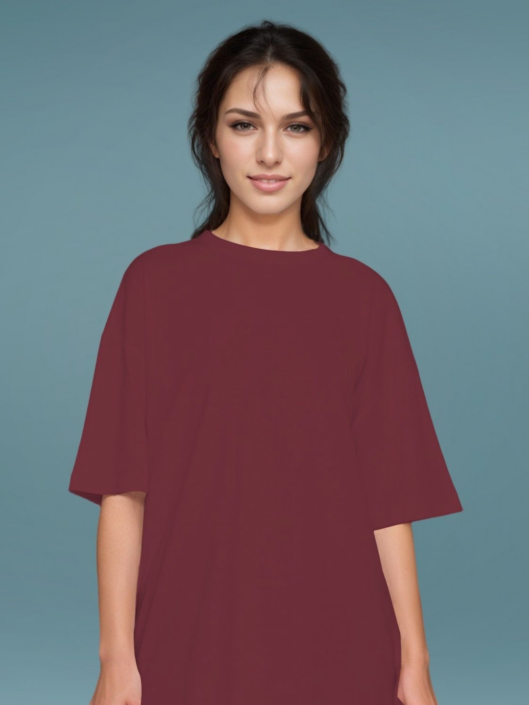 

DressBerry Women Drop-Shoulder Sleeves Pockets Boxy T-shirt, Maroon