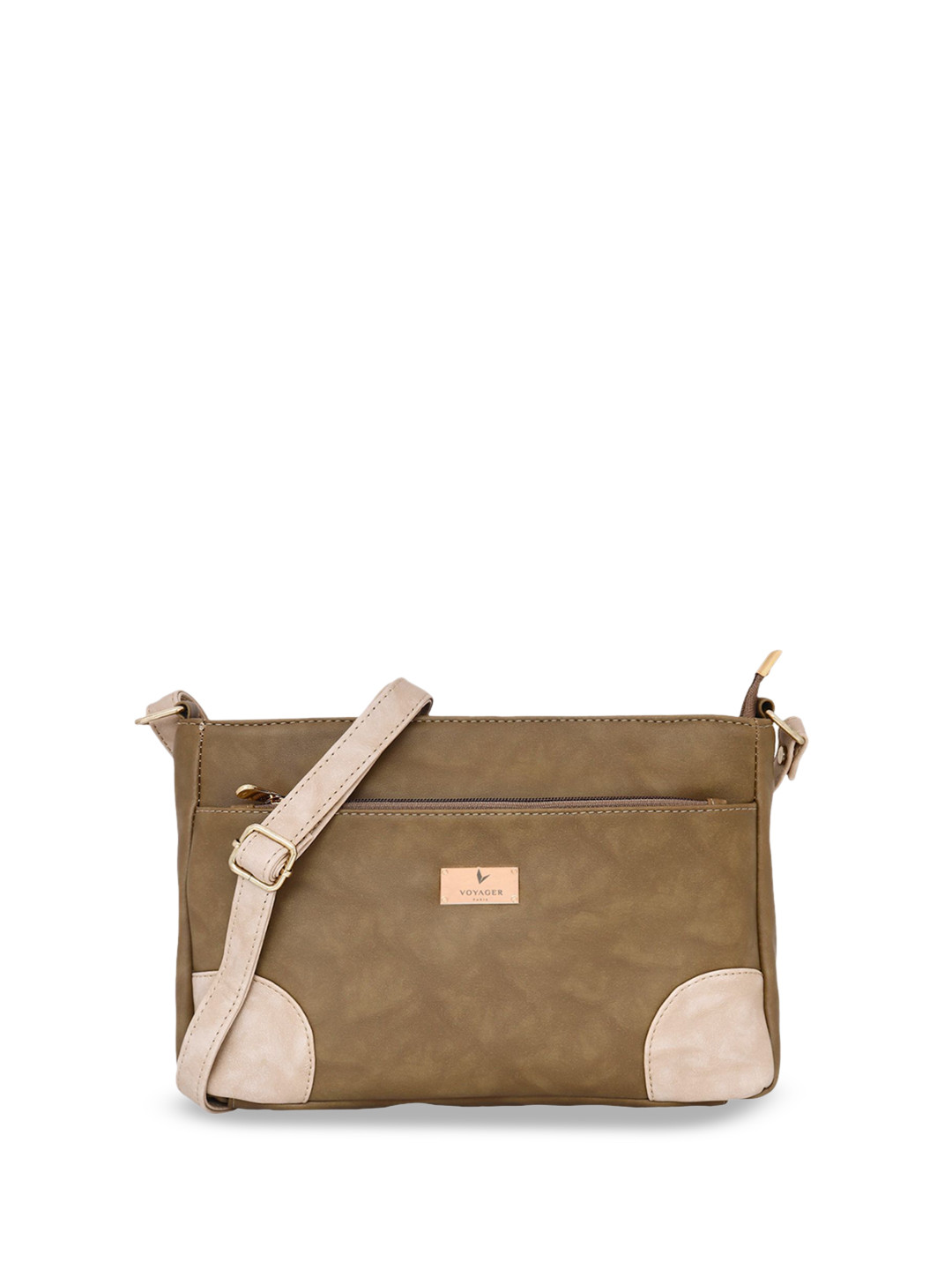 

VOYAGER PARIS Michel Colourblocked Structured Sling Bag, Khaki