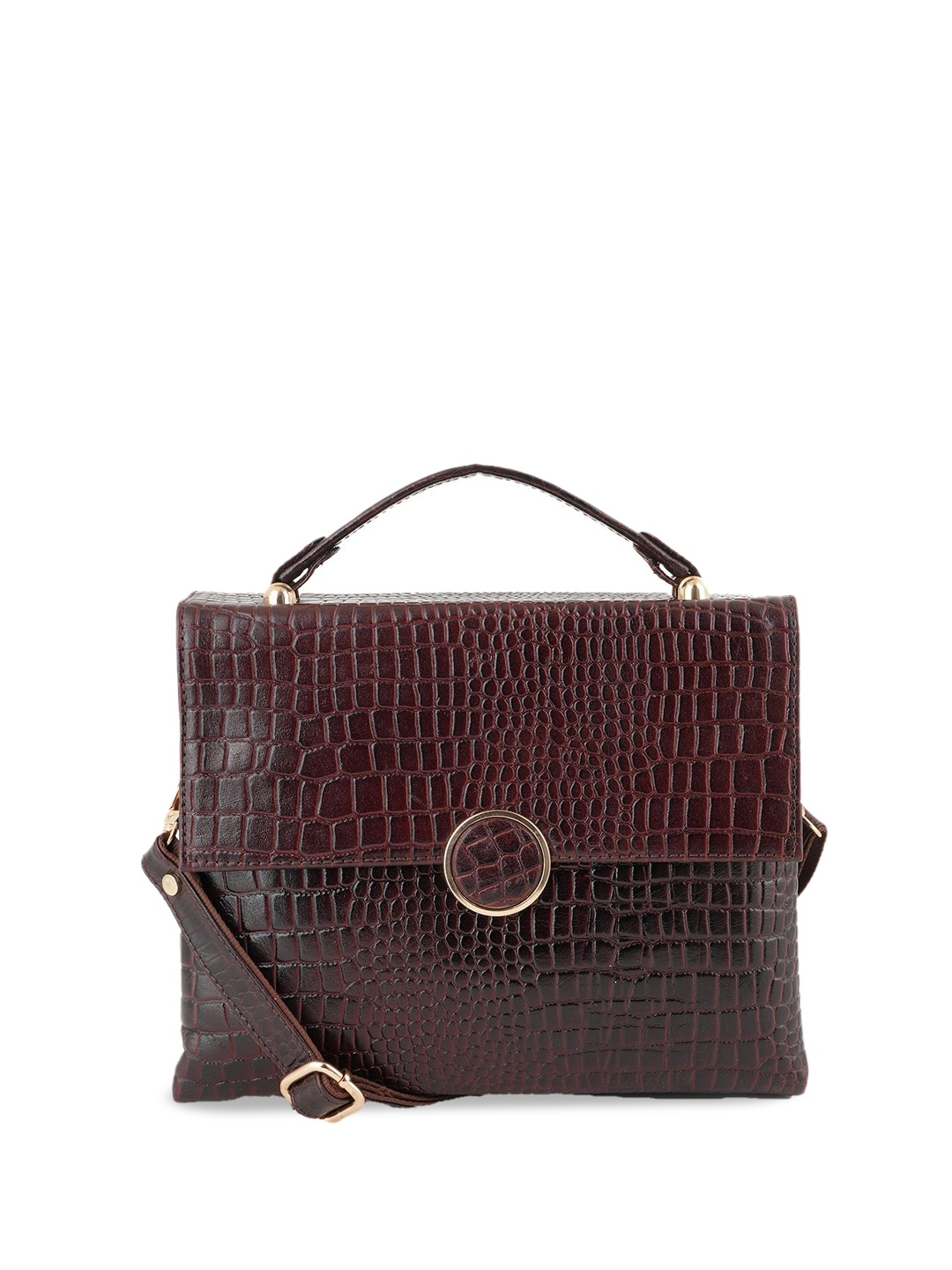 

Style Shoes Animal Textured Leather Structured Handheld Bag with Fringed, Burgundy