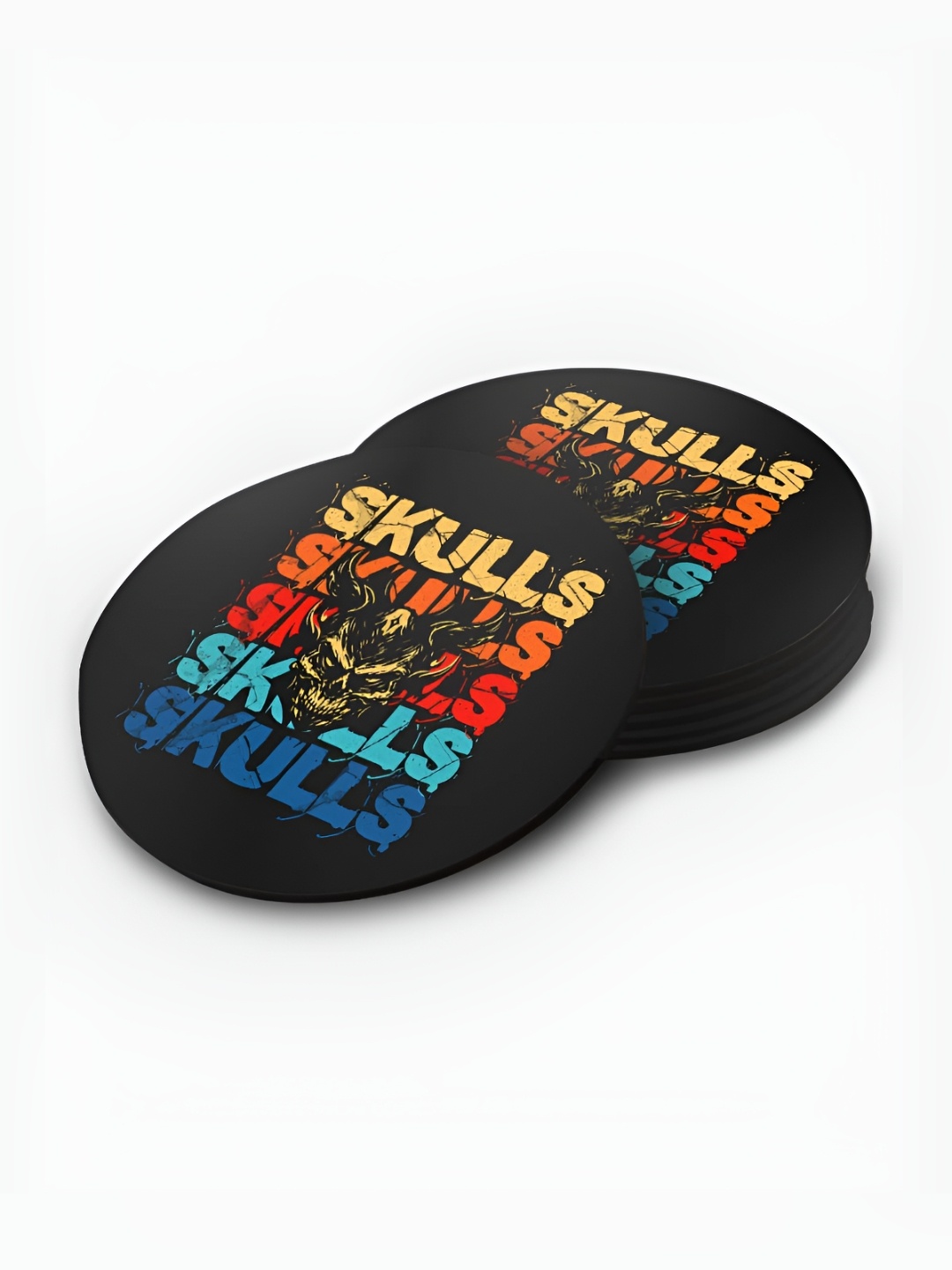

macmerise Black & Blue 6 Pieces Printed Wooden Round Coasters