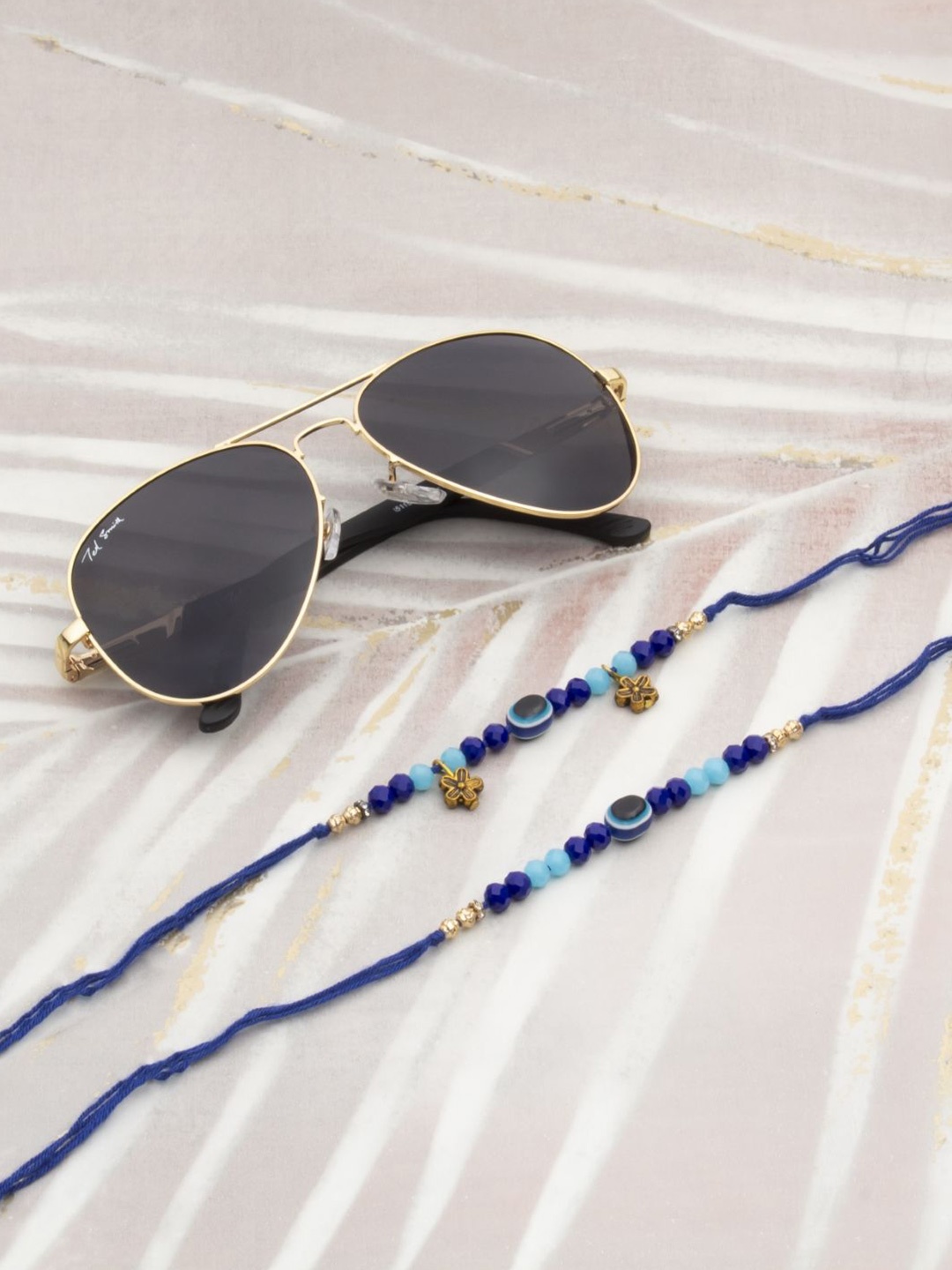 

Ted Smith Set Of 2 Beaded Rakhi With Sunglass, Gold