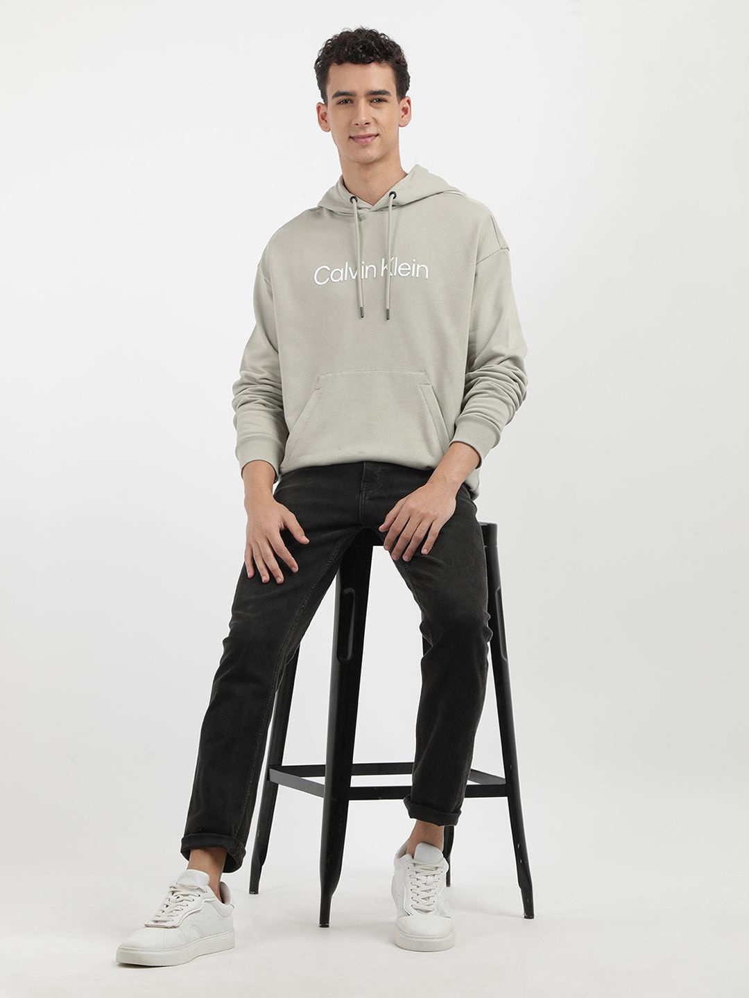 

Calvin Klein Jeans Men Typography Printed Hooded Cotton Sweatshirt, Grey