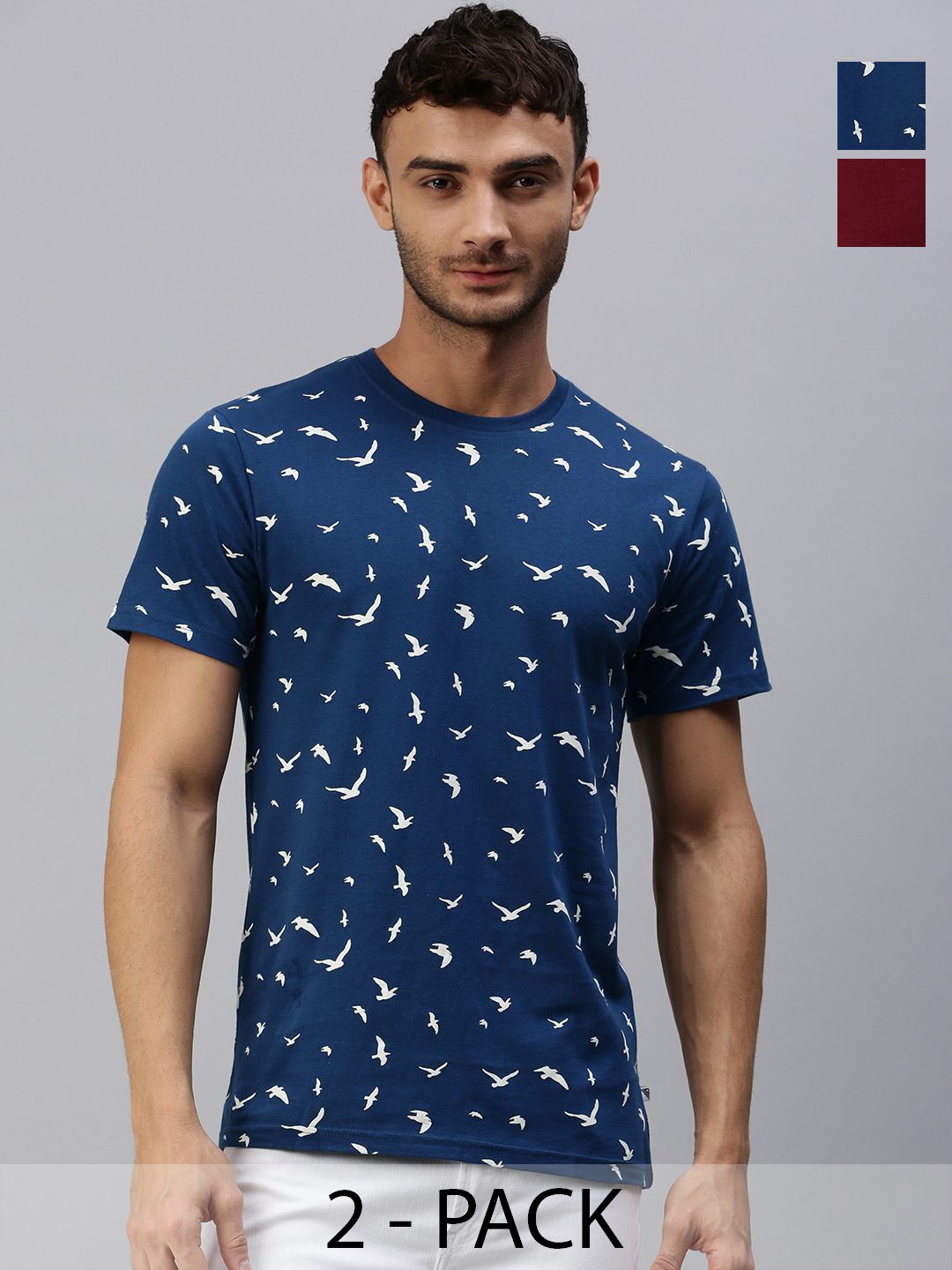 

Ramraj Men Pack Of 2 Conversational Printed Round Neck Cotton T-Shirts, Navy blue