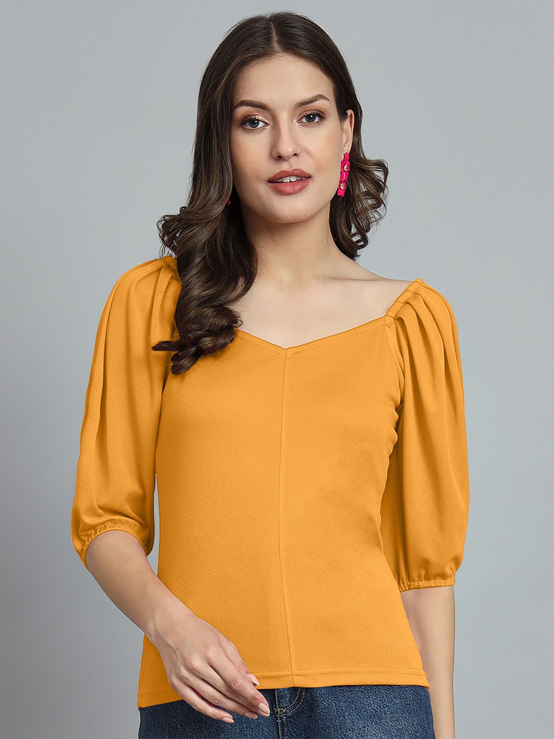 

Dream Beauty Fashion Women Solid Sweetheart Neck Top, Yellow