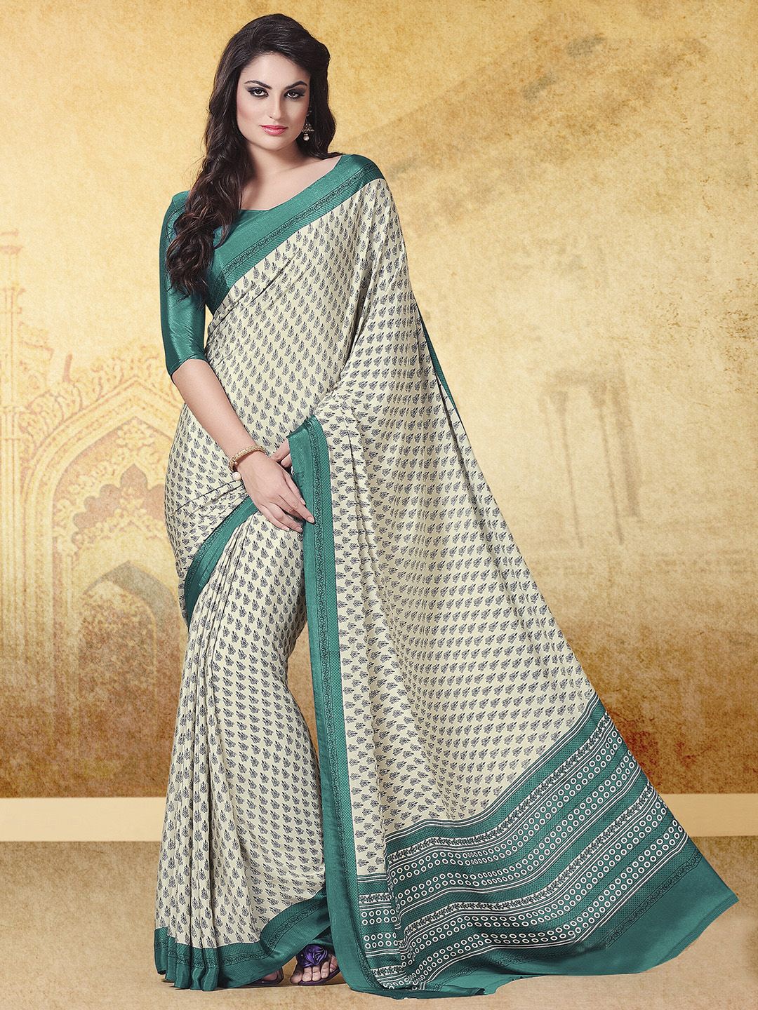 

Sangria Printed Saree, Cream