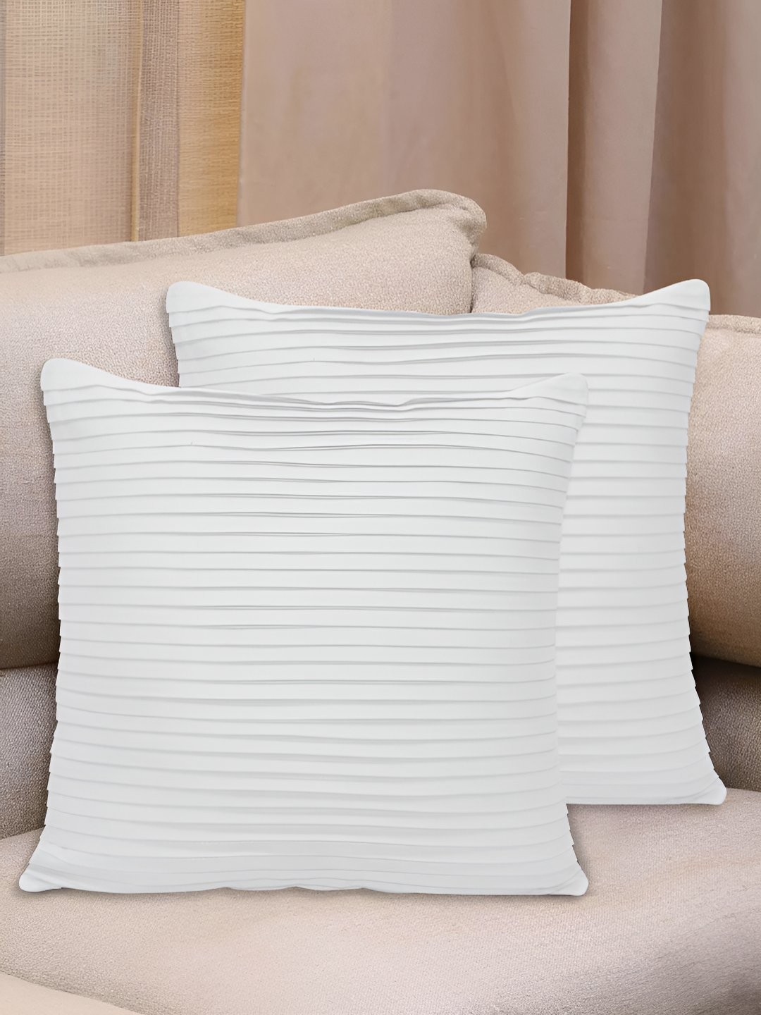 

HOME COLORS.IN White 2 Pieces Square Pure Cotton Cushion Covers