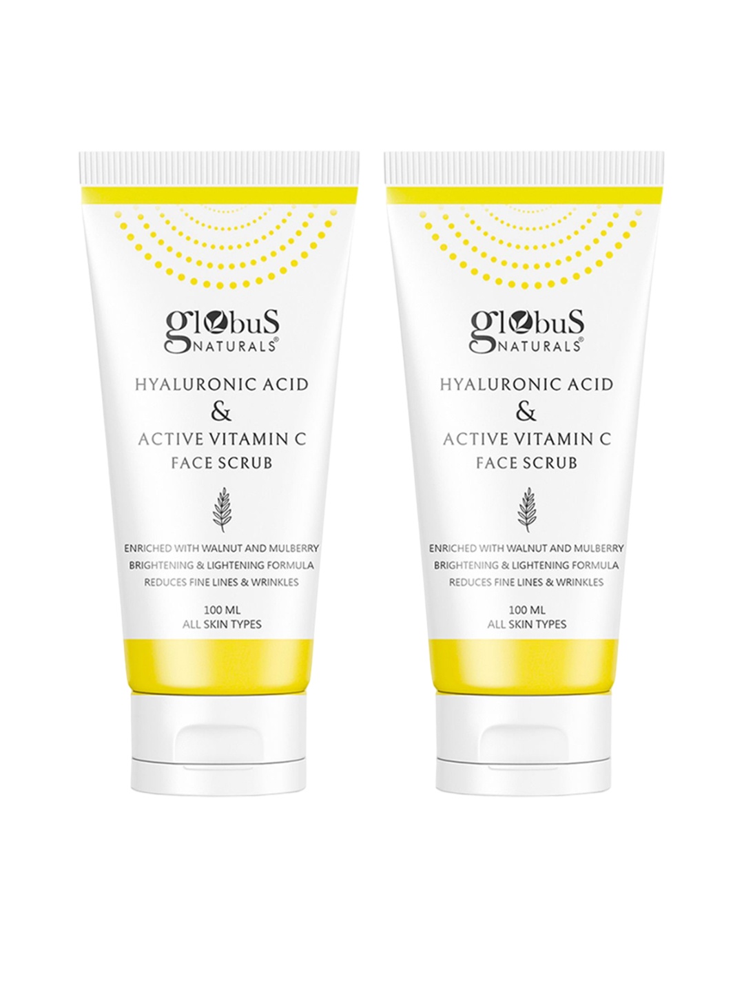 

Globus naturals Set Of 2 Hyaluronic Acid & Vitamin C Anti Ageing Face Scrub-100g Each, Na