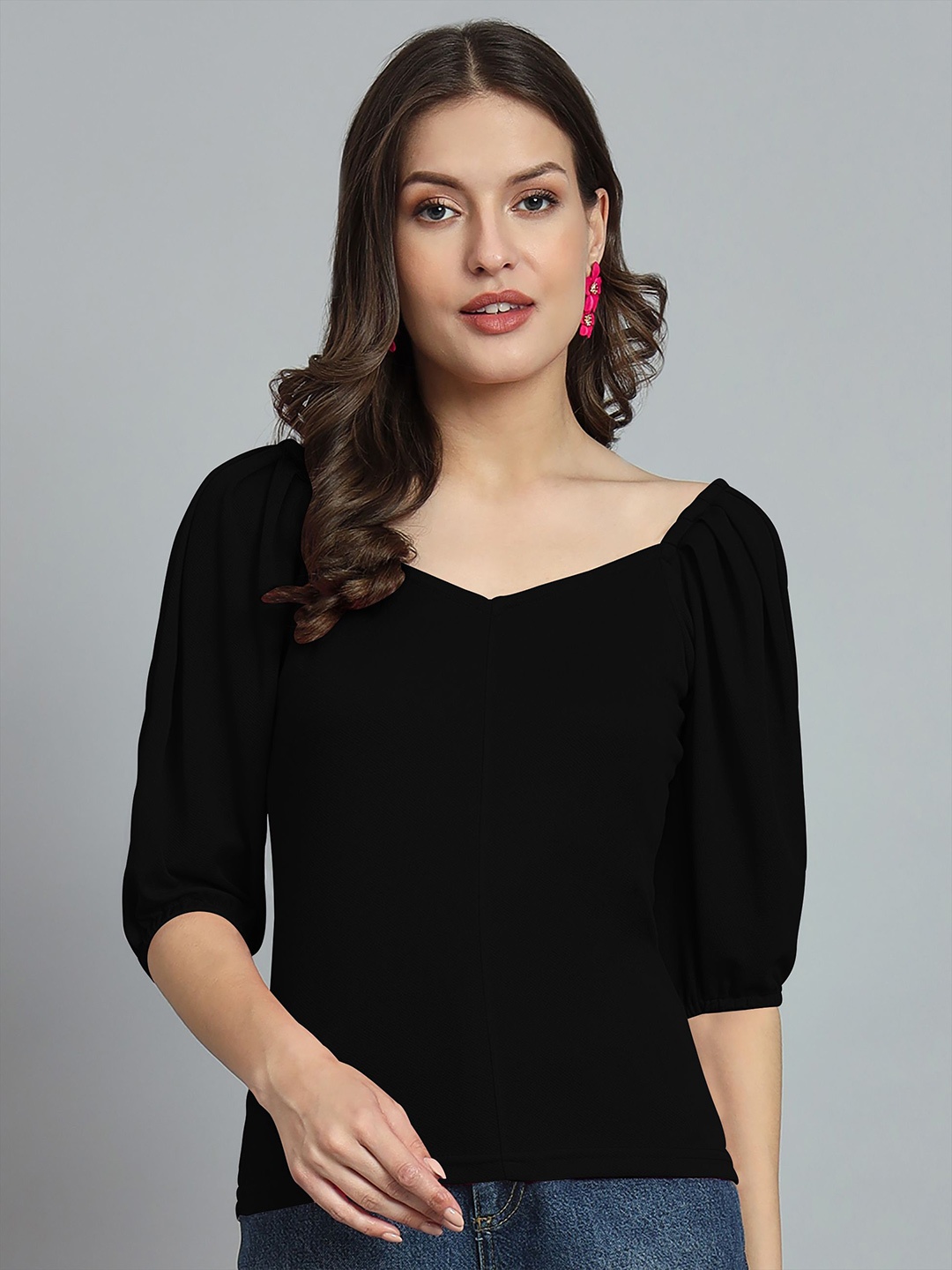 

Dream Beauty Fashion Women Solid Sweetheart Neck Top, Black