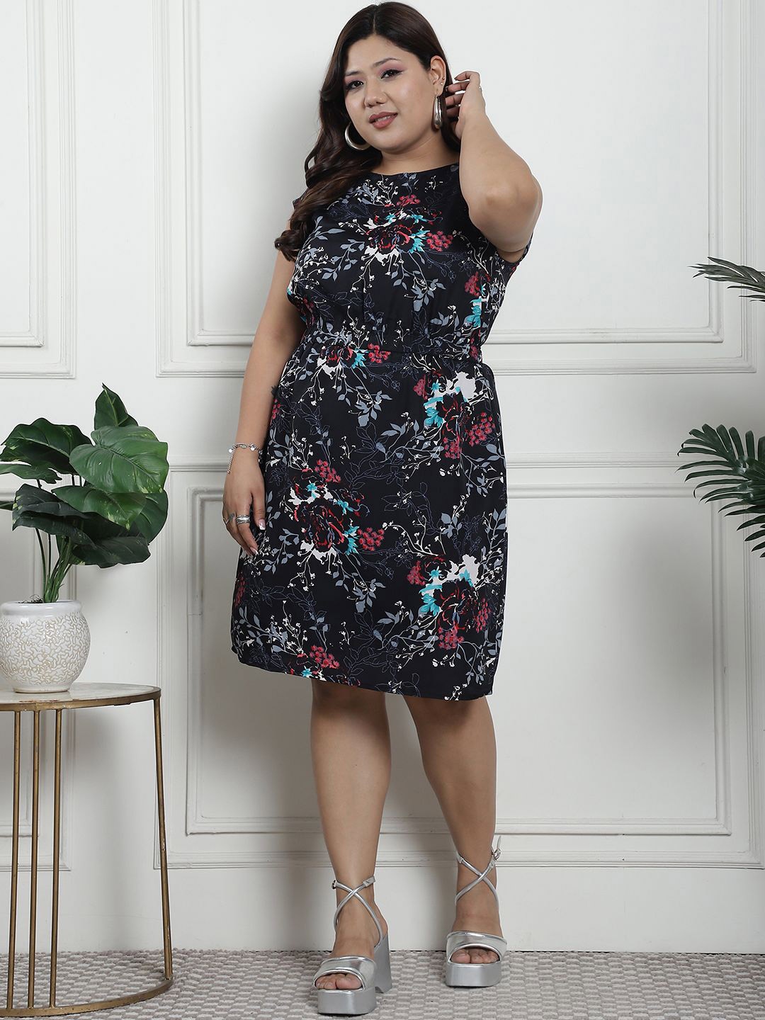 

thkgrlz Plus Size Floral Print Sheath Dress, Black