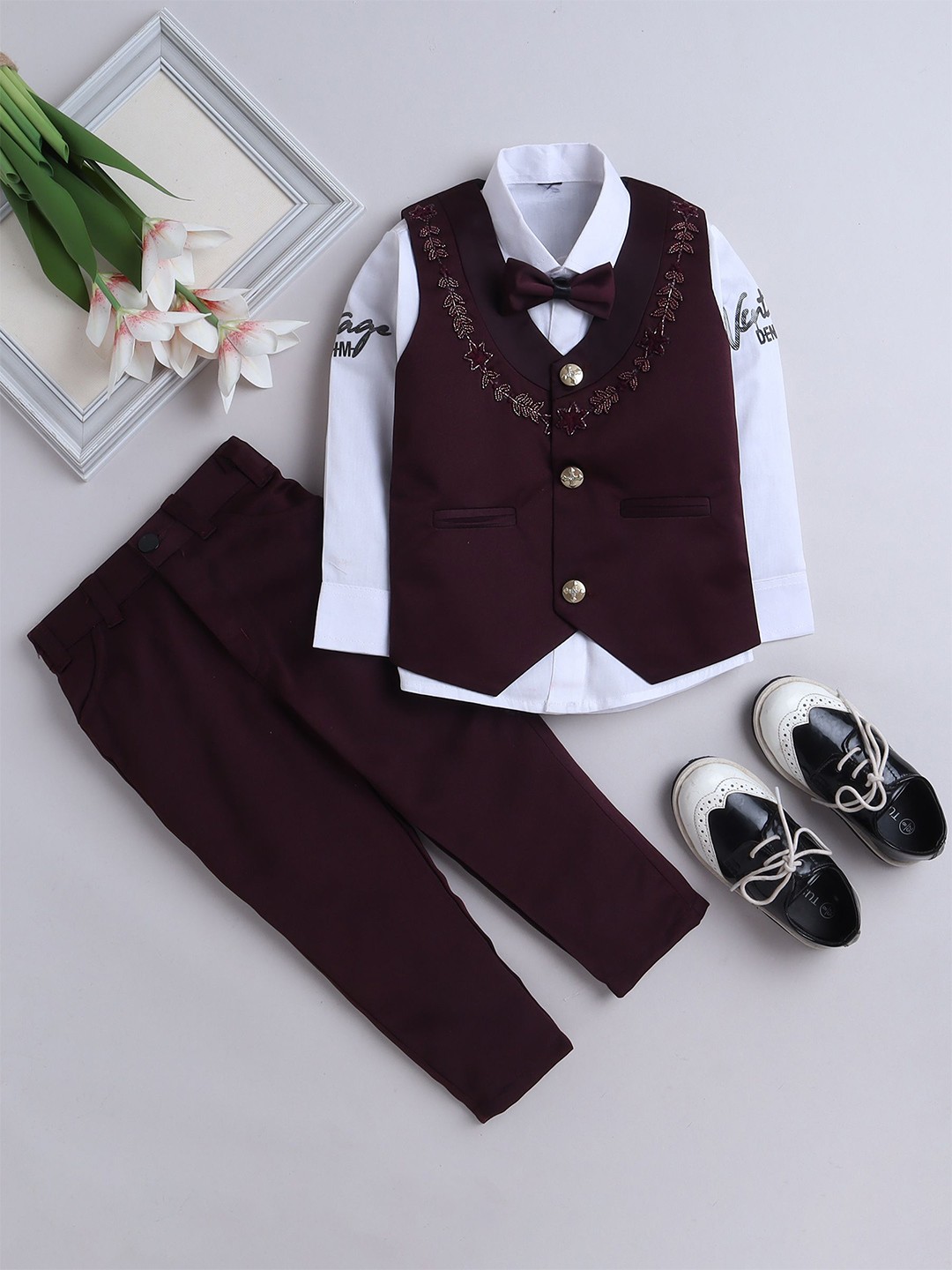

BAESD Boys 3 Pieces Single-Breasted Suits, Burgundy